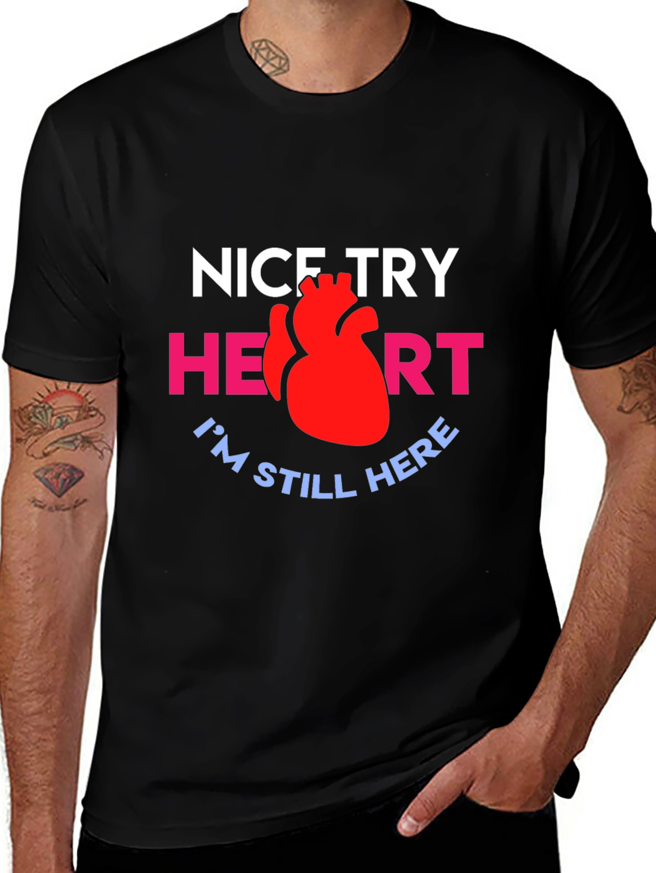 Nice Try Heart Graphic Tee - Black Cotton T-Shirt