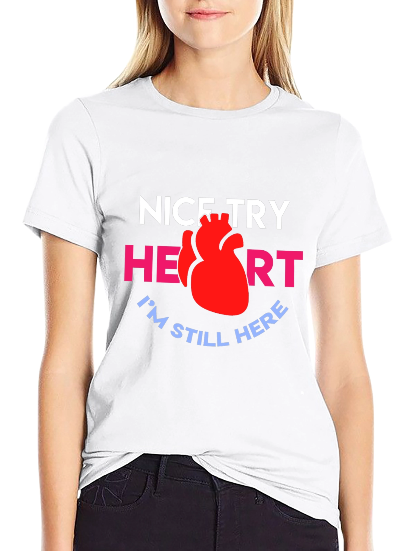 Nice Try Heart Graphic Tee - Black Cotton T-Shirt