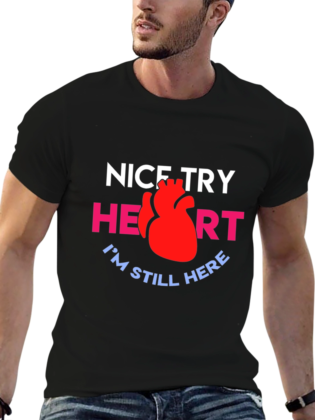 Nice Try Heart Graphic Tee - Black Cotton T-Shirt