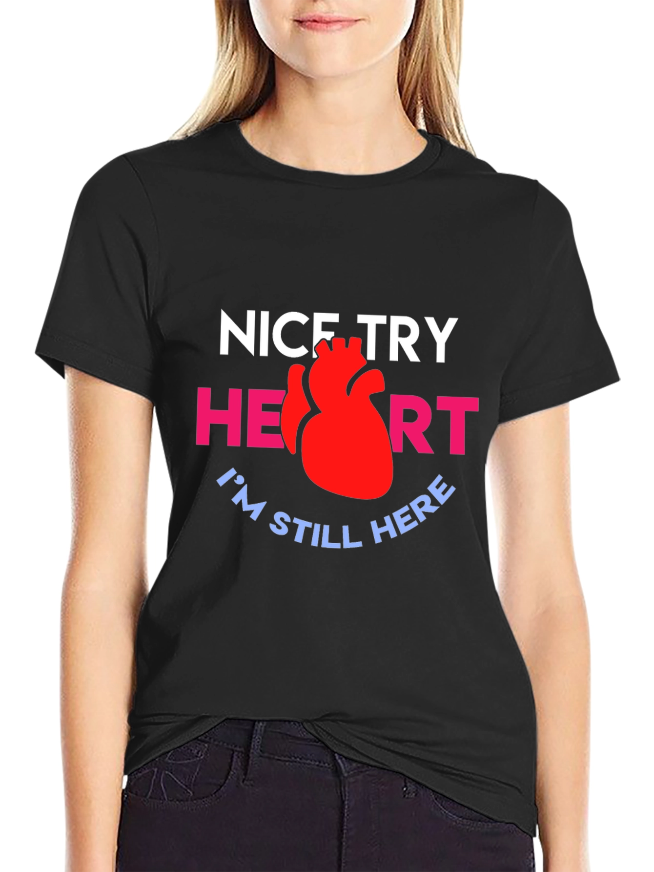 Nice Try Heart Graphic Tee - Black Cotton T-Shirt