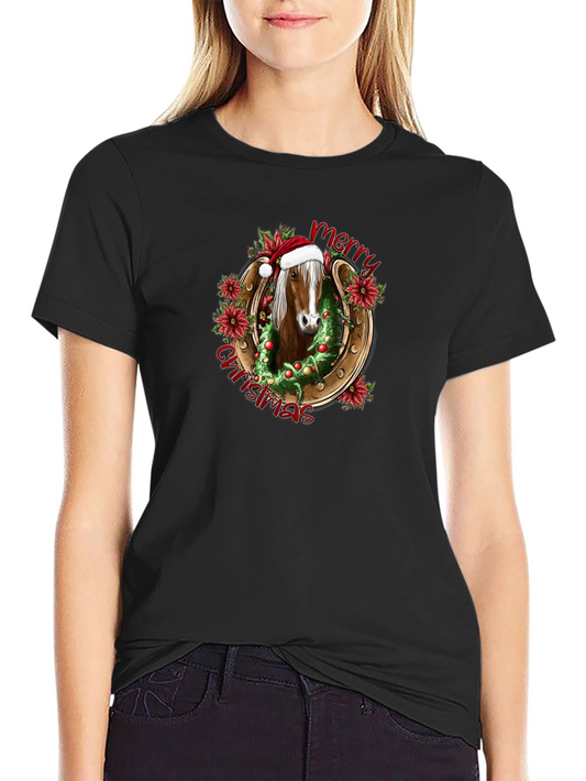 Merry Christmas Horse Graphic T-Shirt
