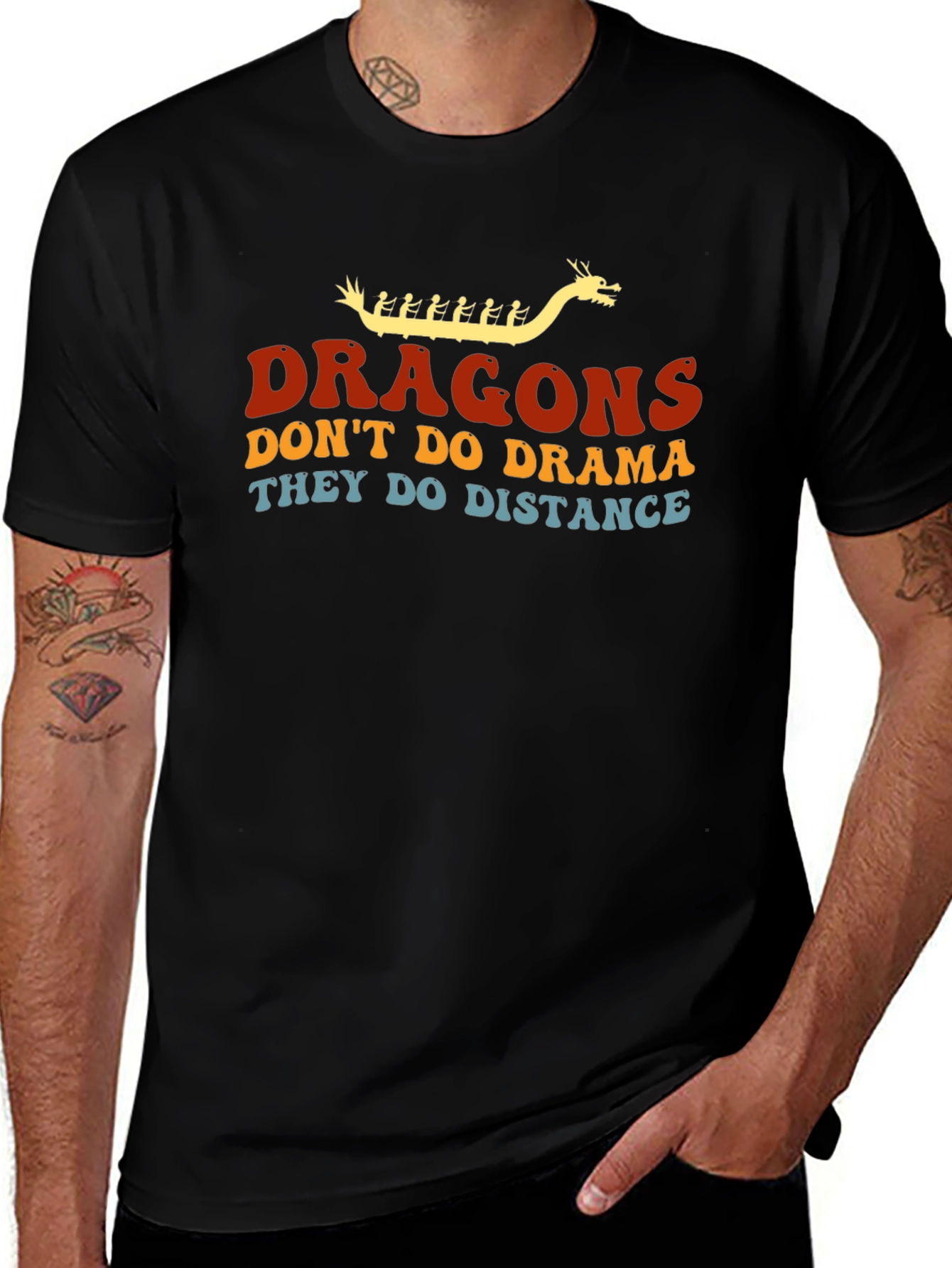 Dragons Distance T-Shirt - Black Crew Neck Tee