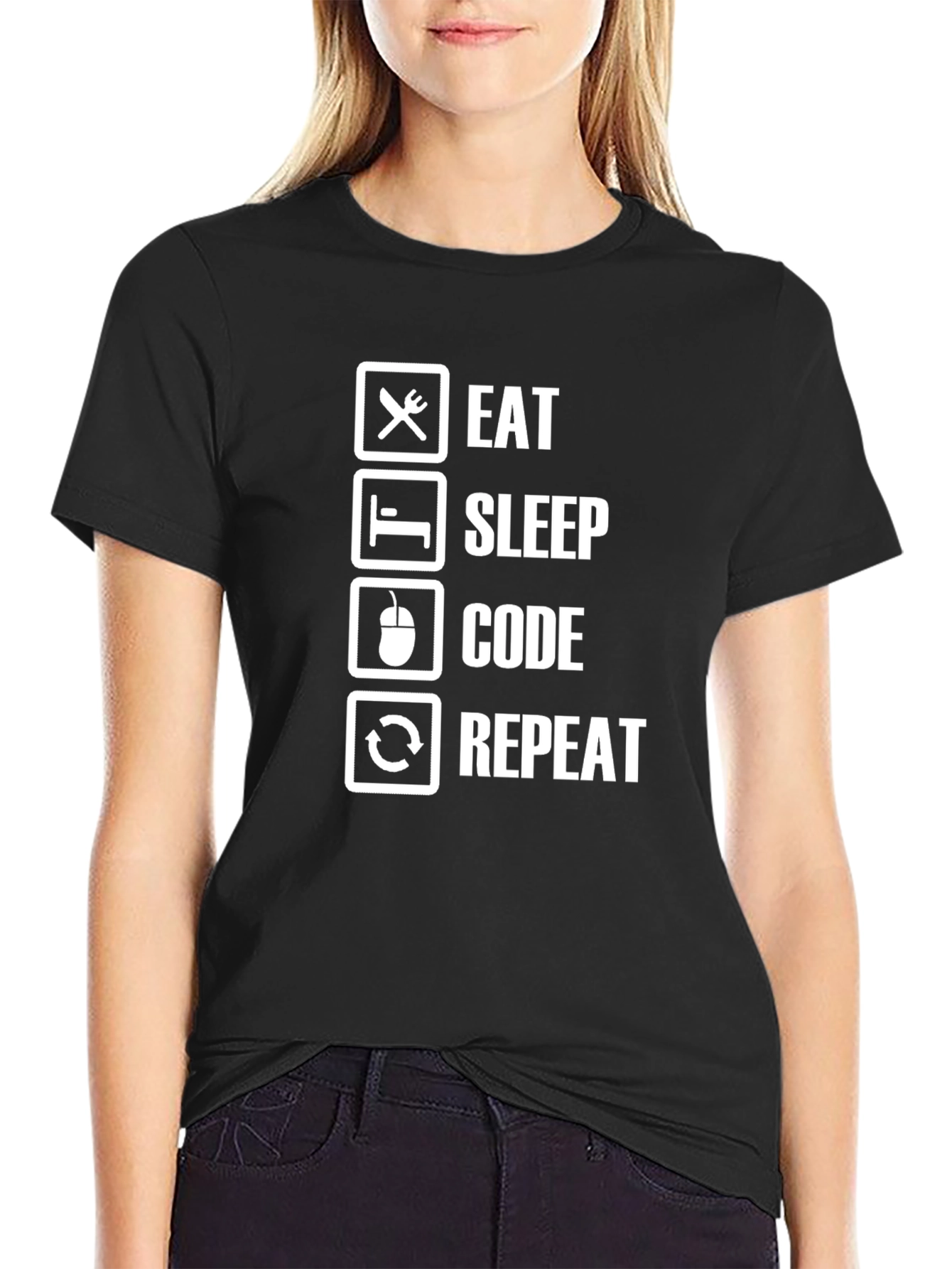 Eat Sleep Code Repeat Black T-Shirt Programmer Gift