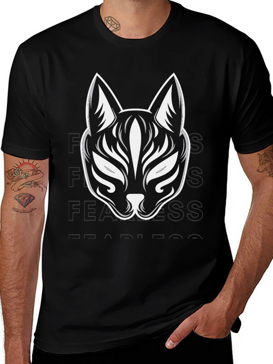 Black T-Shirt with Kitsune Mask Design