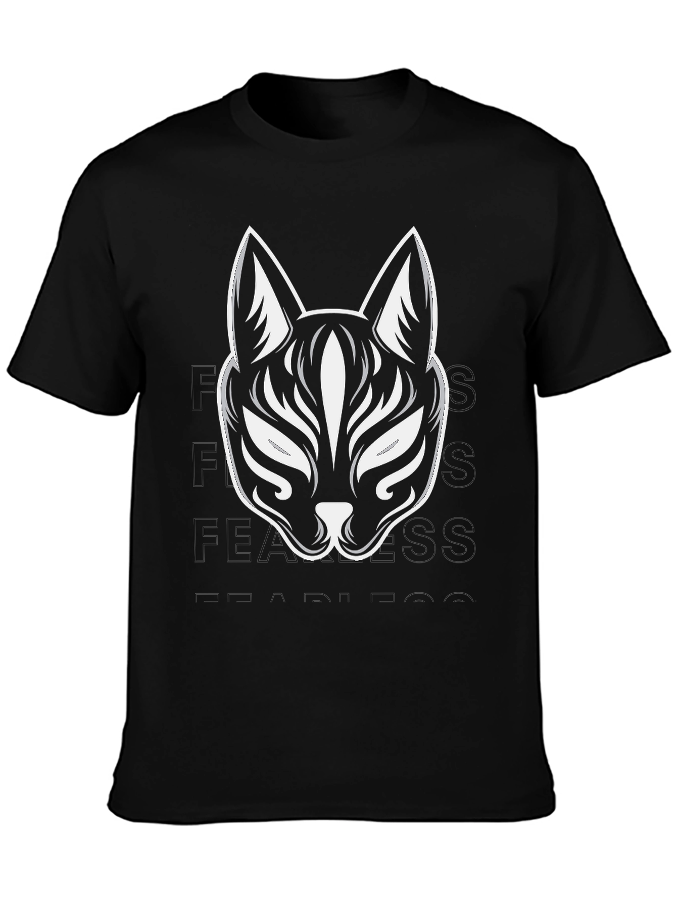 Black T-Shirt with Kitsune Mask Design