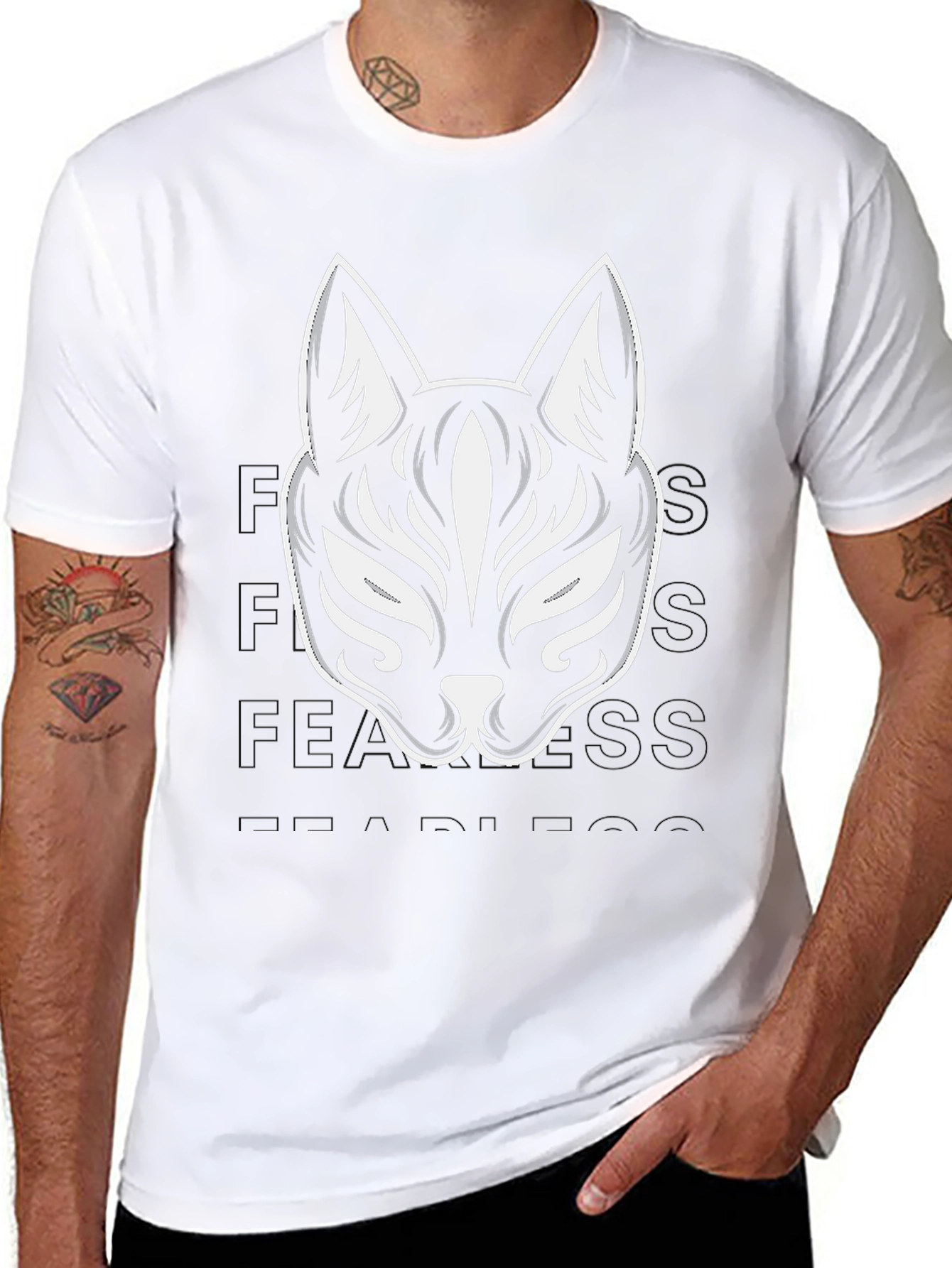 Black T-Shirt with Kitsune Mask Design