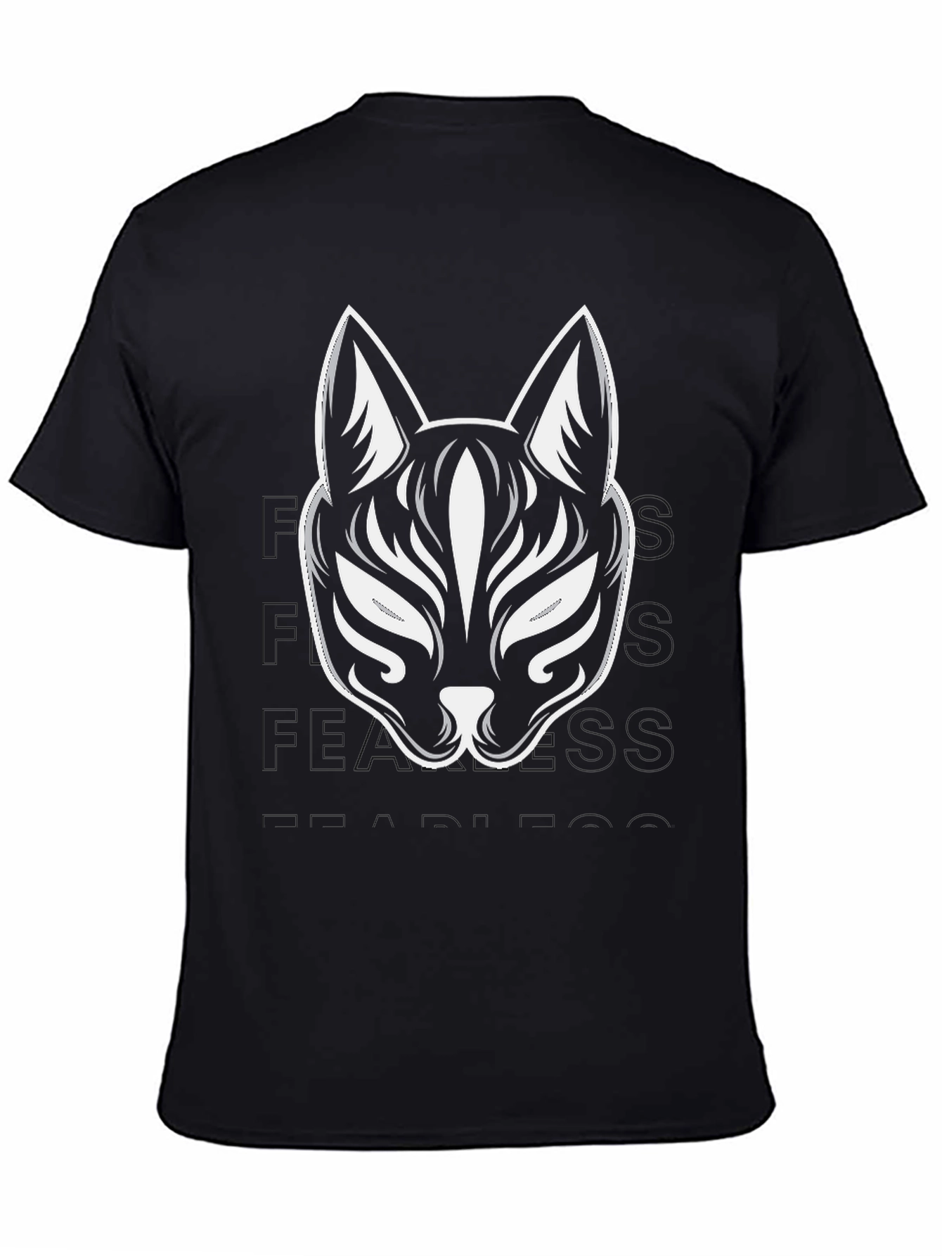 Black T-Shirt with Kitsune Mask Design