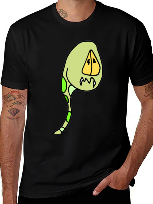 Cartoon Creature Graphic Tee - Black Cotton Blend