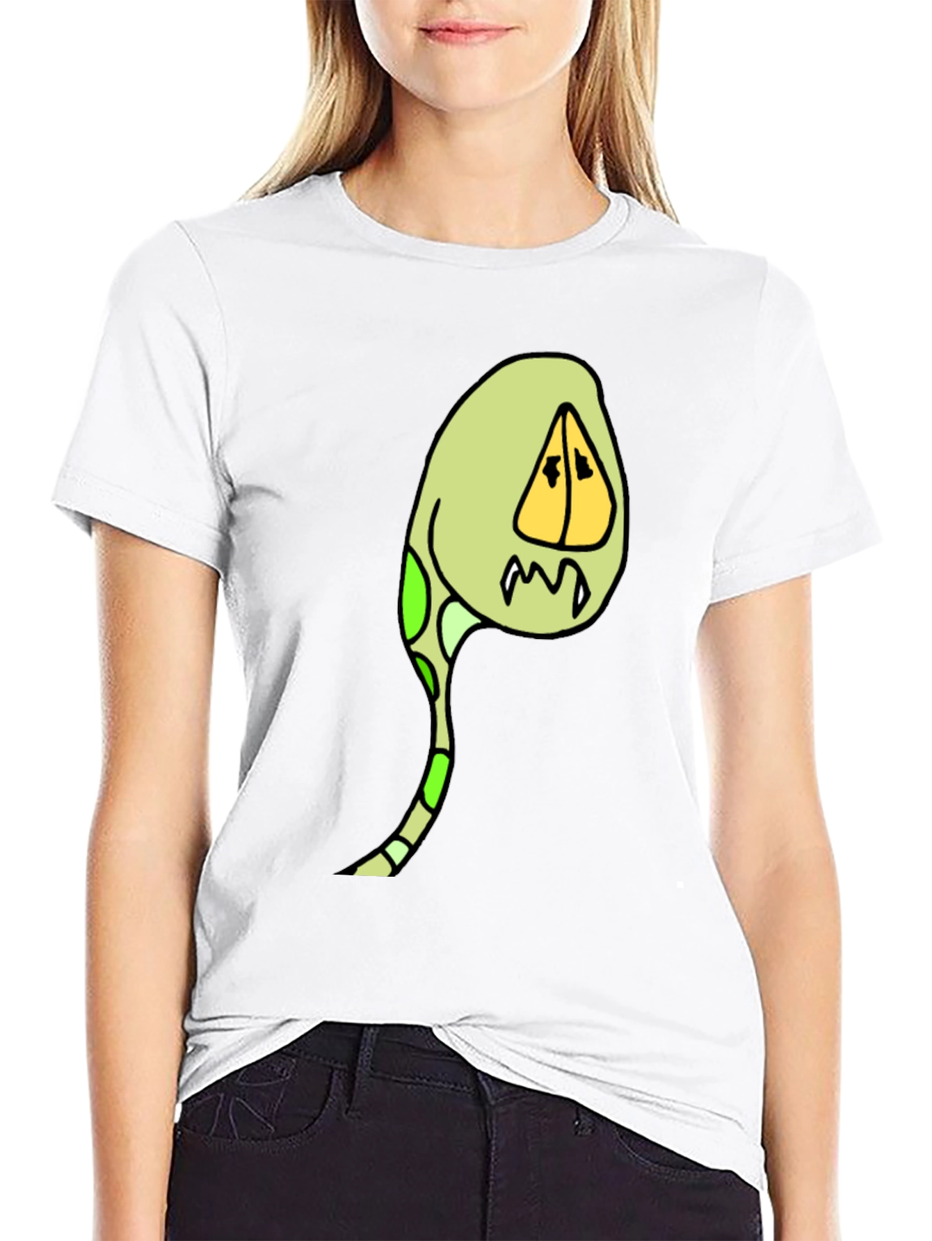 Cartoon Creature Graphic Tee - Black Cotton Blend