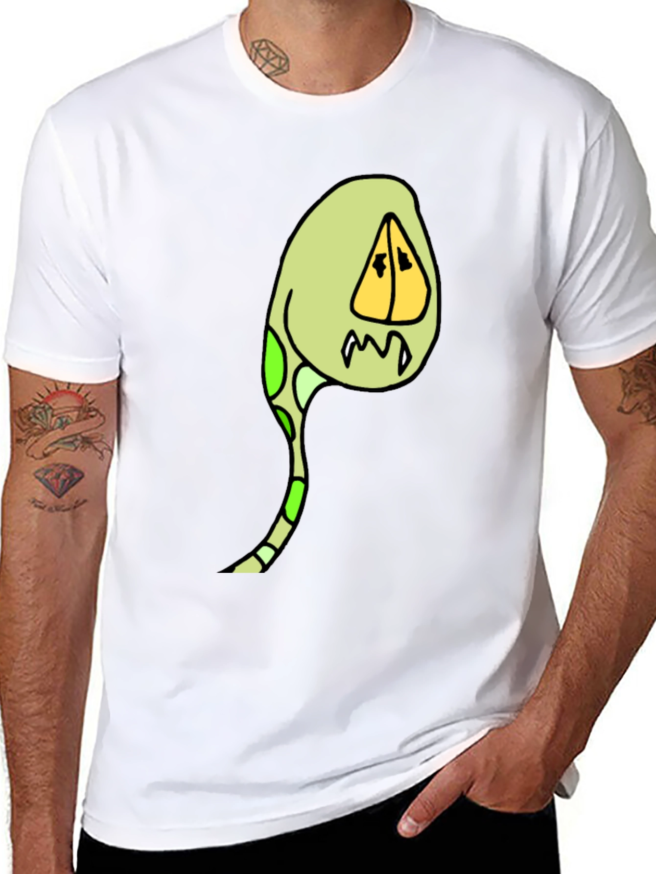 Cartoon Creature Graphic Tee - Black Cotton Blend