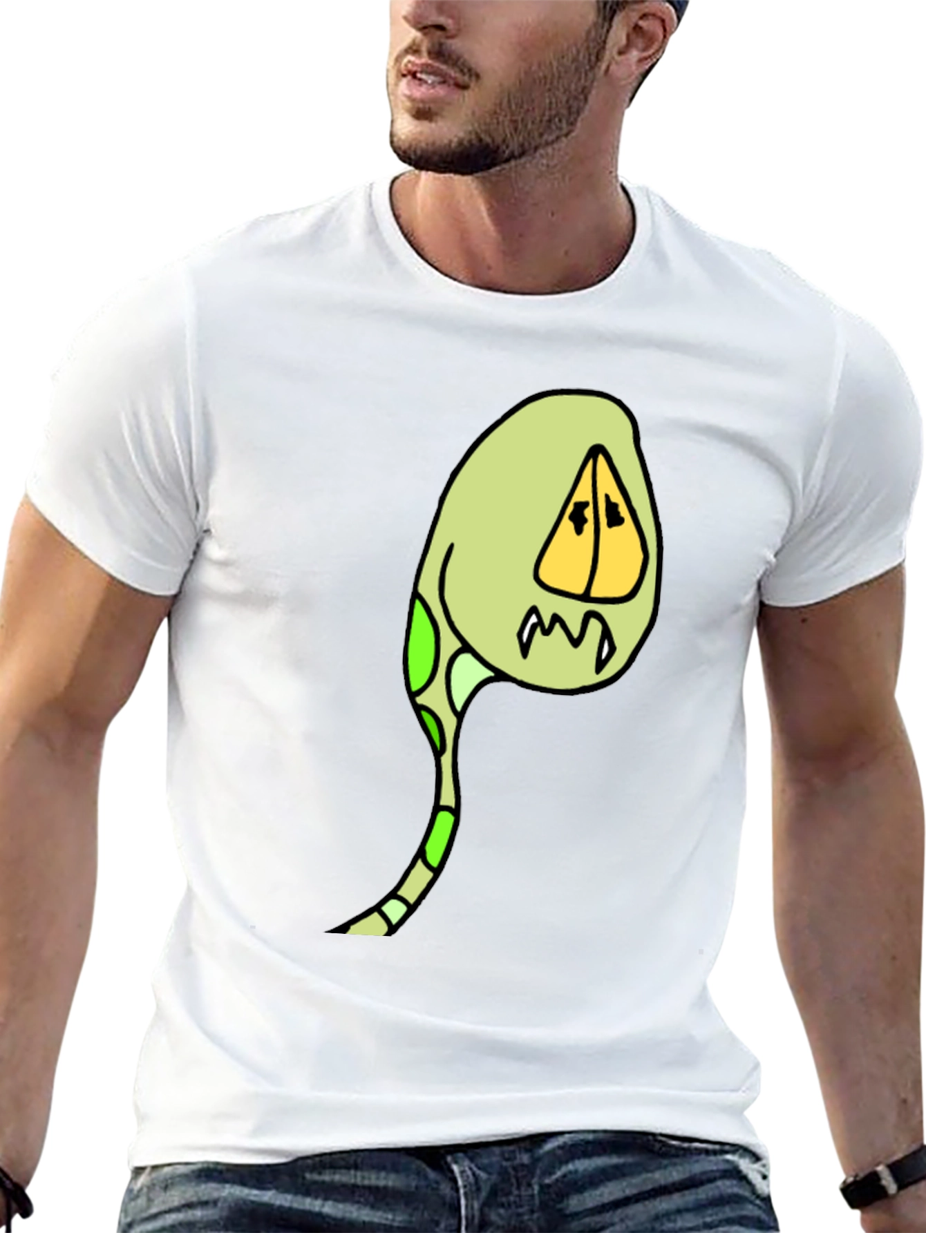 Cartoon Creature Graphic Tee - Black Cotton Blend