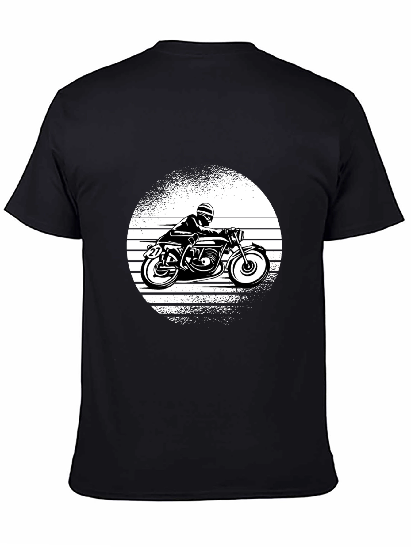 Retro Motorcycle Graphic Tee - Black Cotton