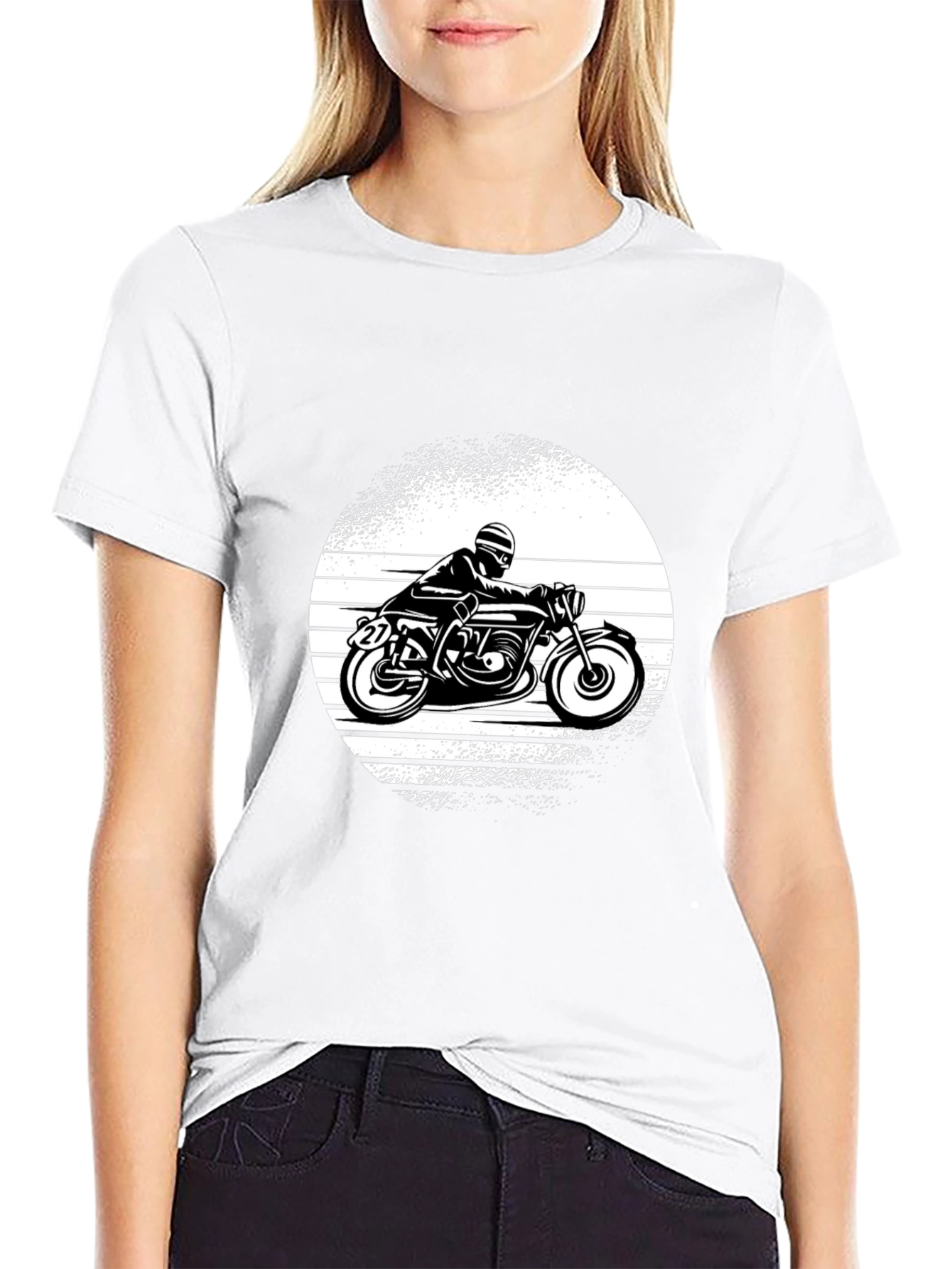 Retro Motorcycle Graphic Tee - Black Cotton