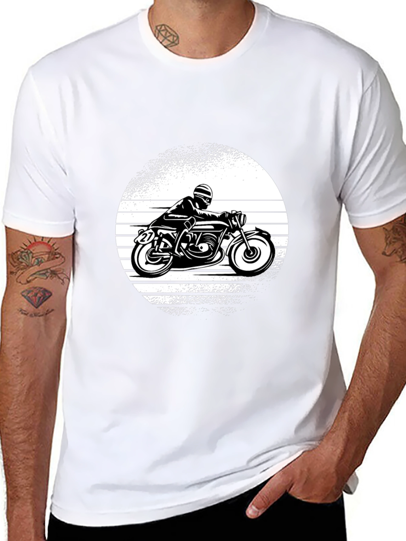 Retro Motorcycle Graphic Tee - Black Cotton
