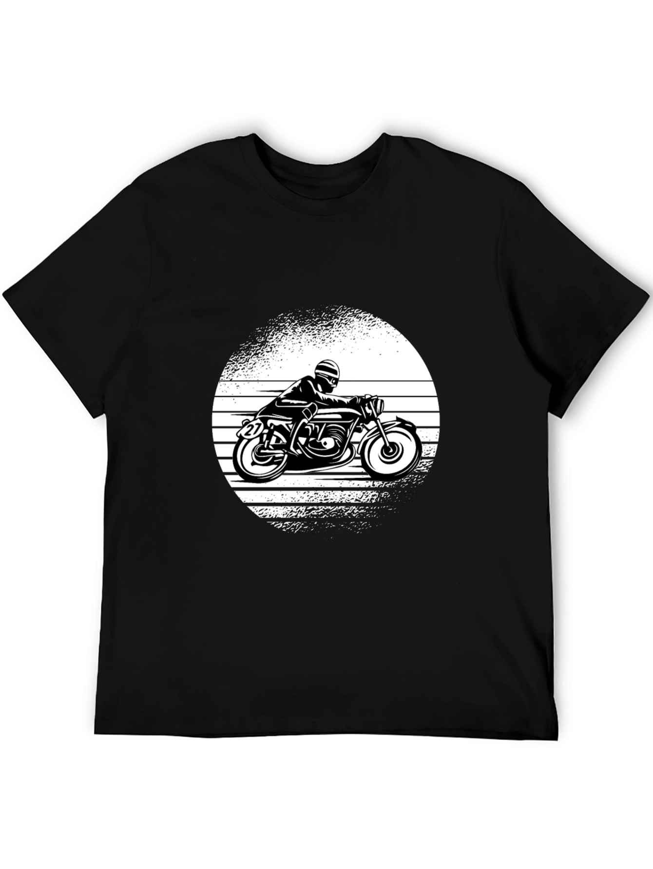 Retro Motorcycle Graphic Tee - Black Cotton