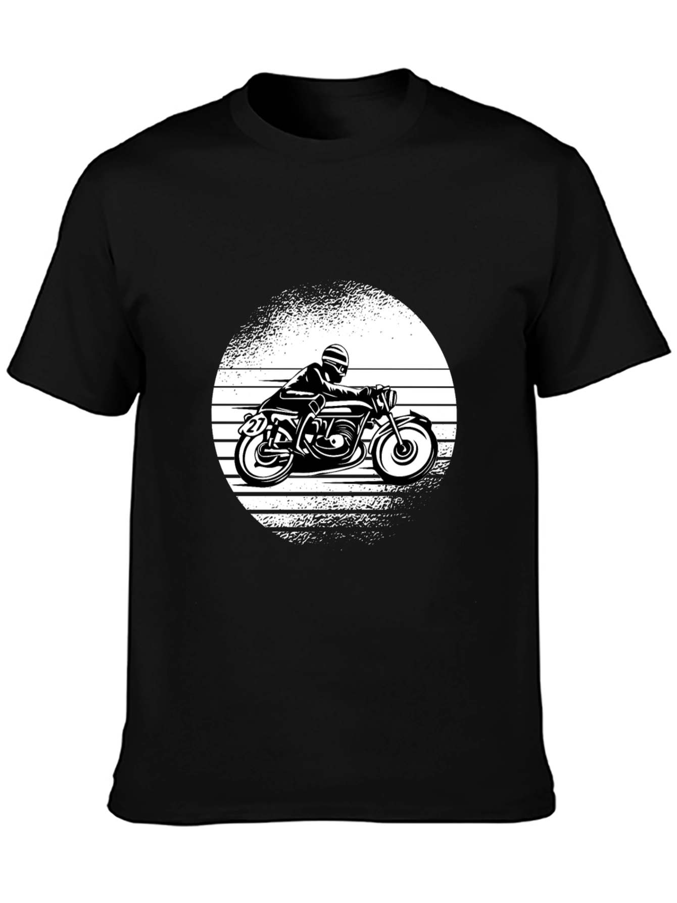Retro Motorcycle Graphic Tee - Black Cotton