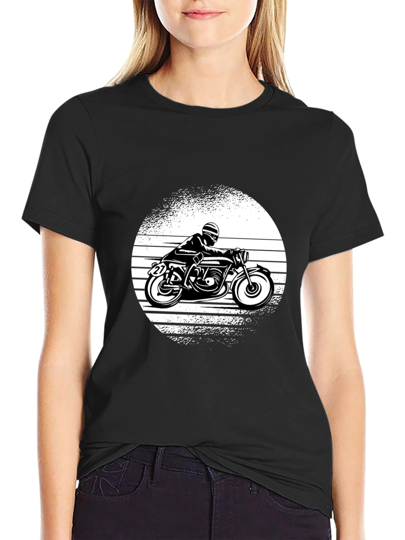Retro Motorcycle Graphic Tee - Black Cotton
