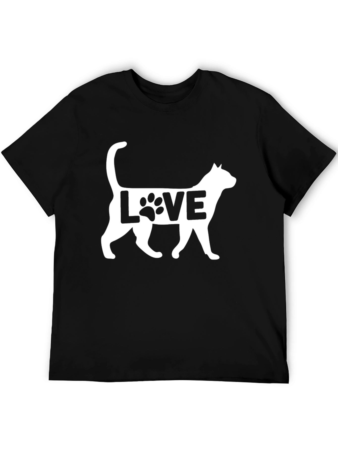 Cat Love Graphic Print Black T-Shirt