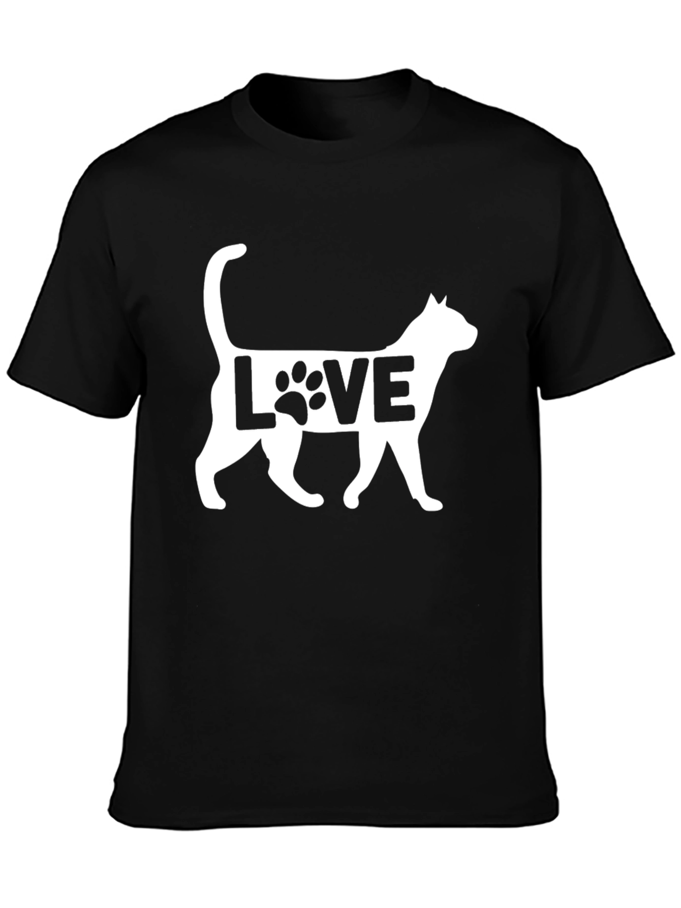 Cat Love Graphic Print Black T-Shirt