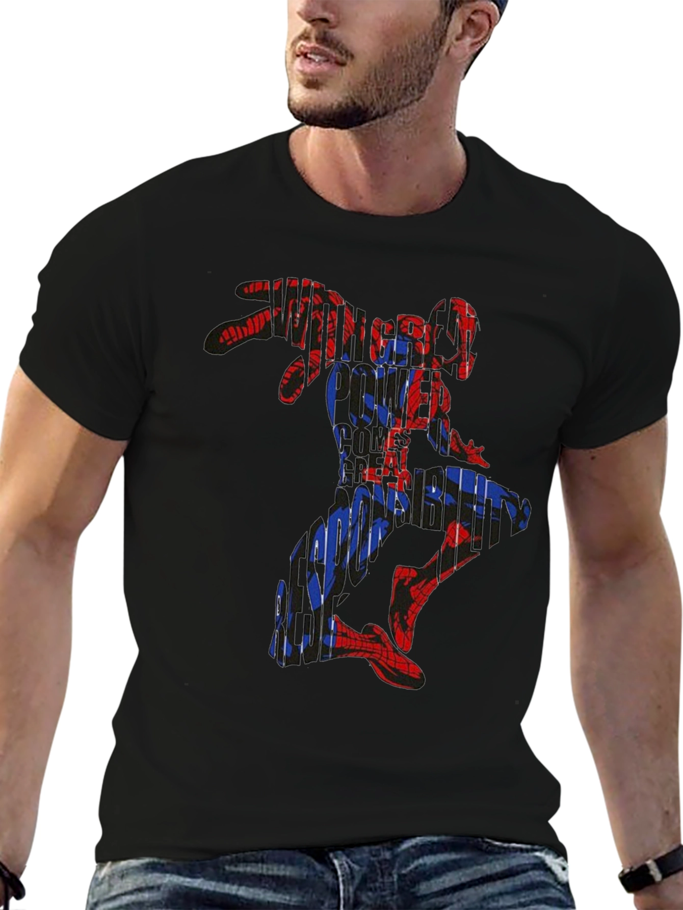 Spiderman Graphic Print Black T-Shirt