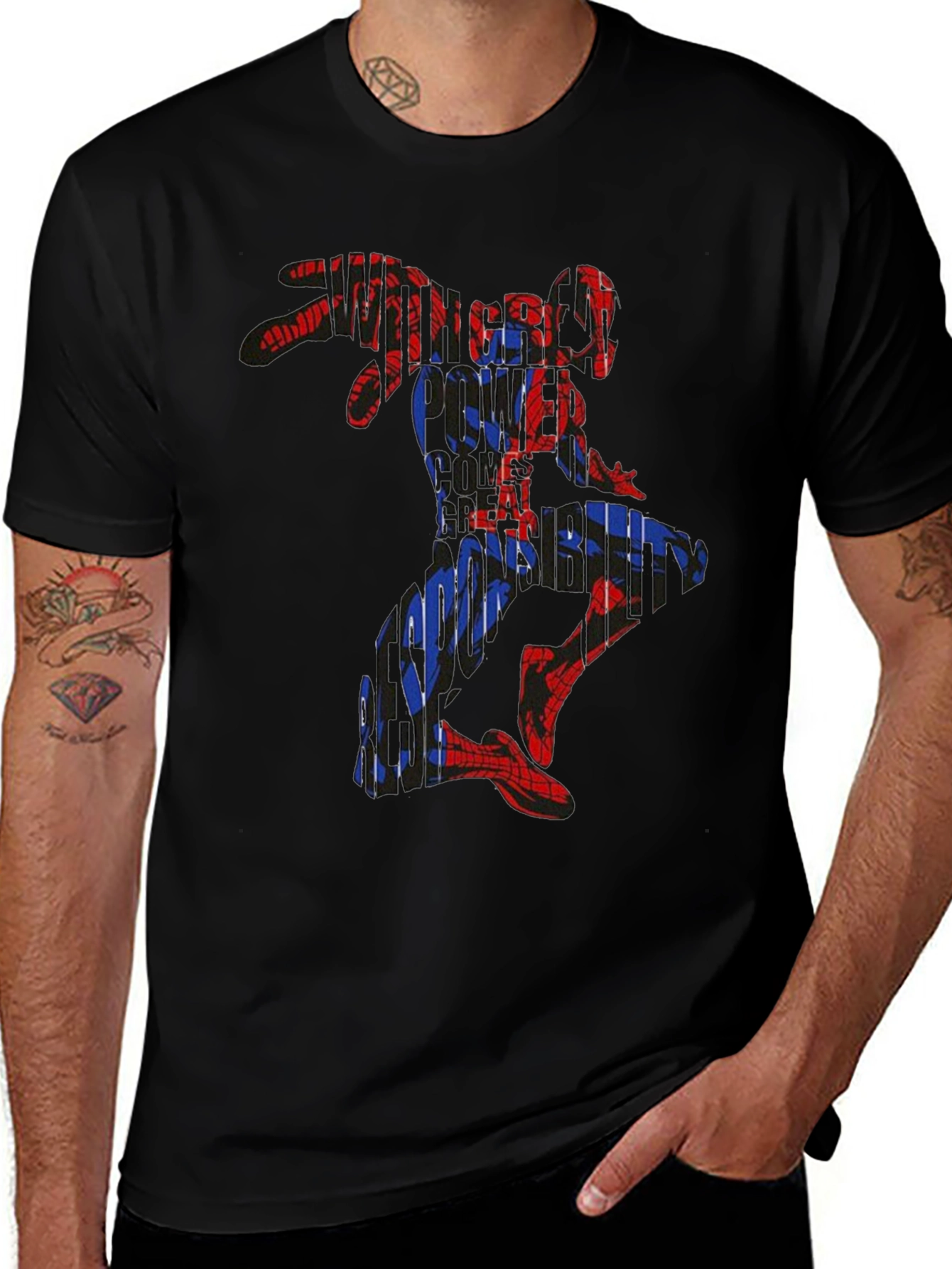 Spiderman Graphic Print Black T-Shirt
