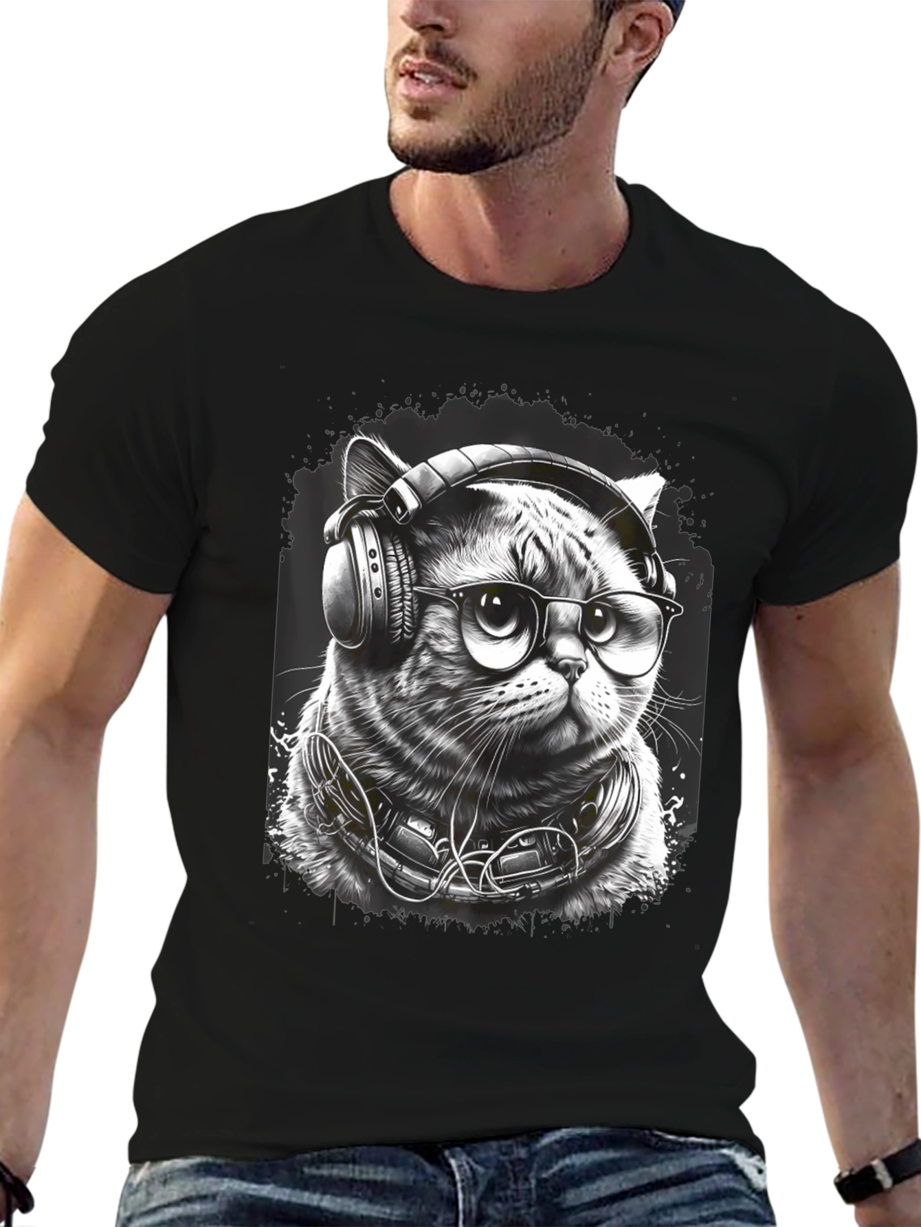 Cool Cat DJ Graphic Tee - Black T-Shirt