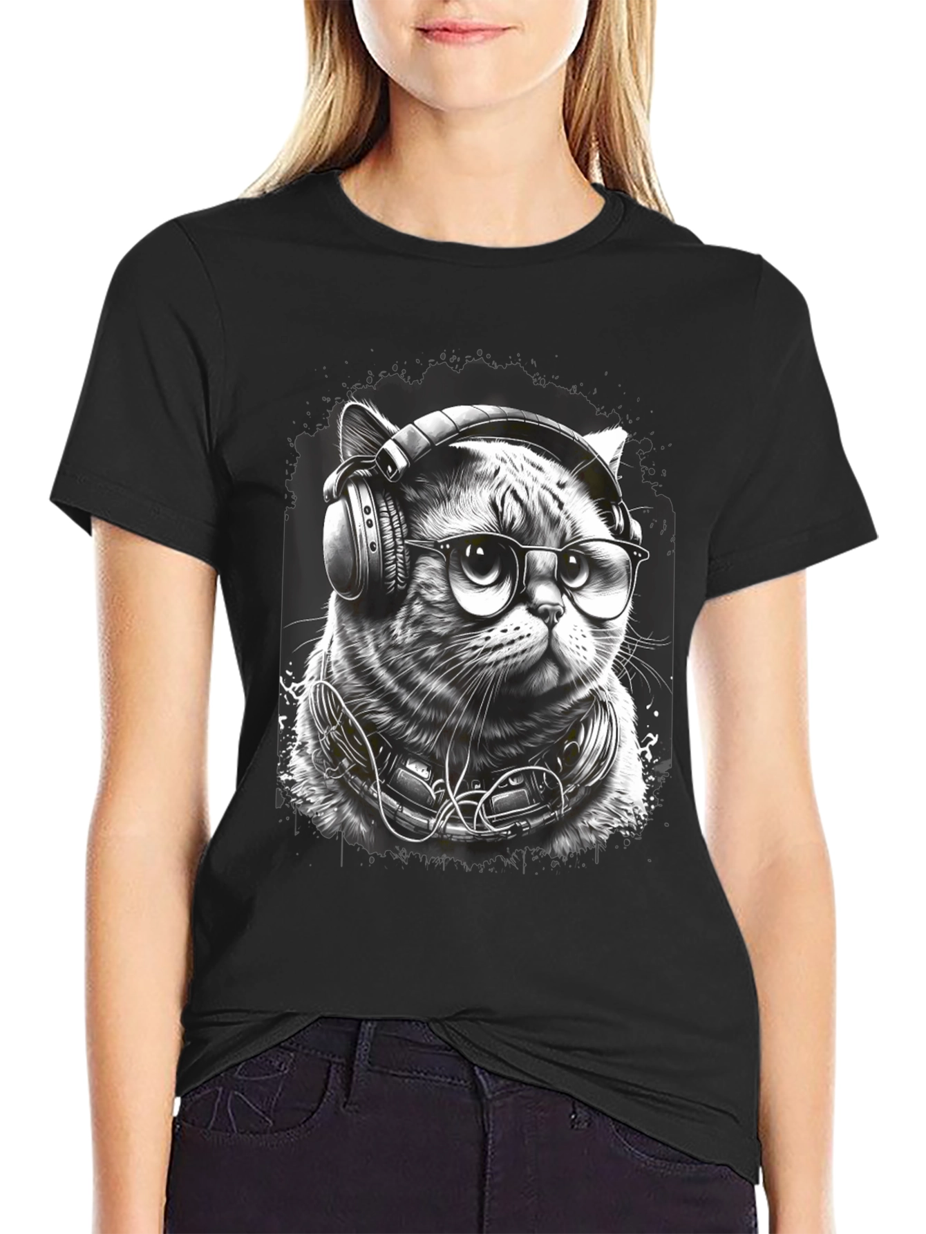 Cool Cat DJ Graphic Tee - Black T-Shirt