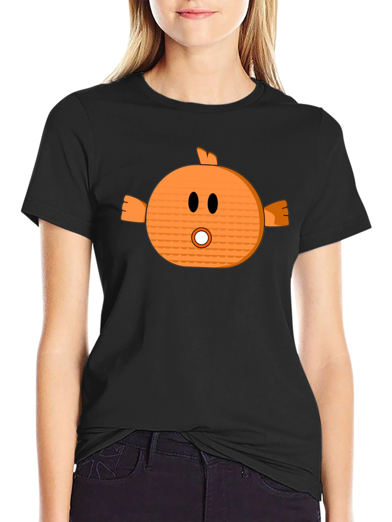Funny Orange Cartoon Character Black T-Shirt