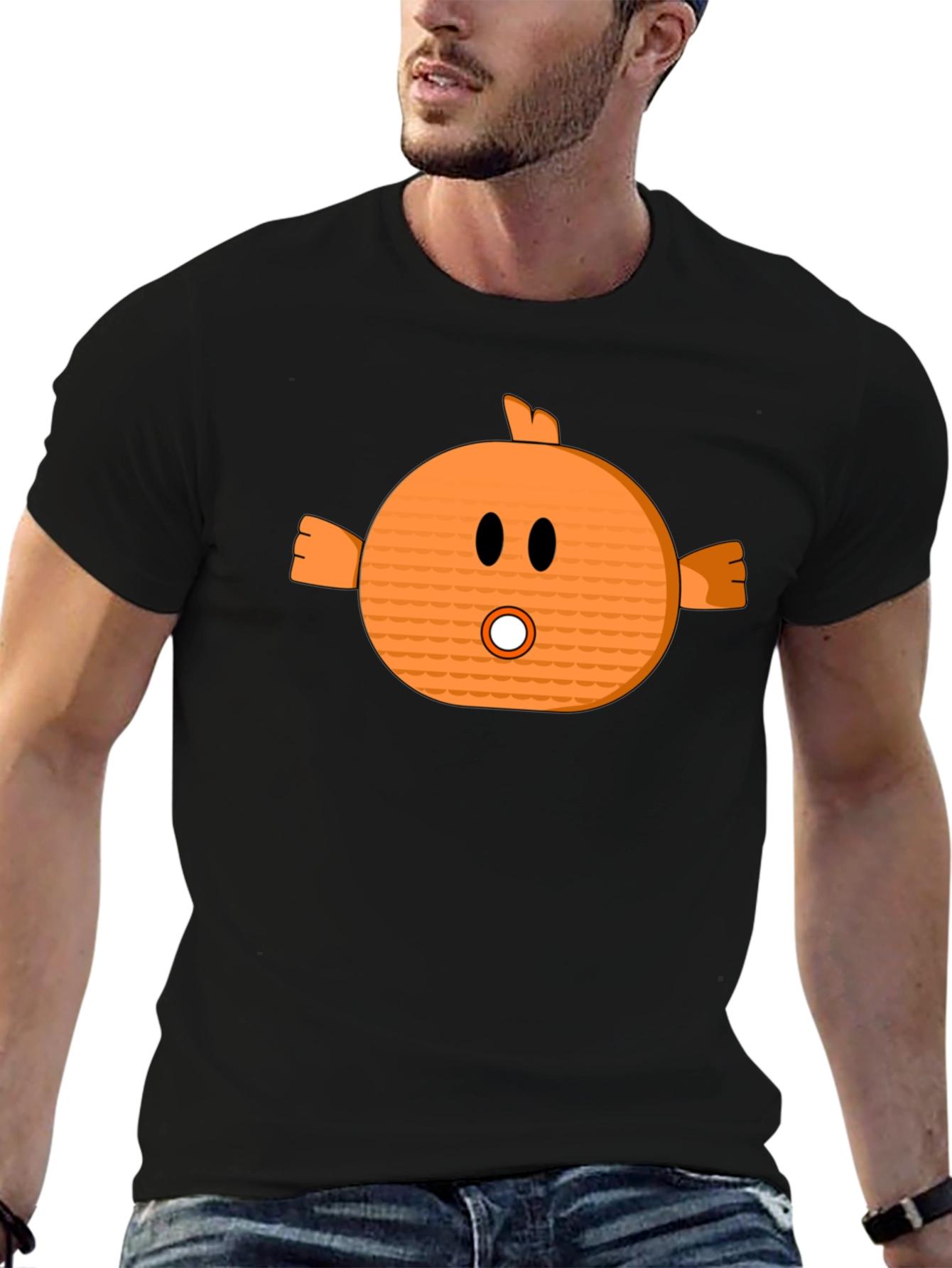 Funny Orange Cartoon Character Black T-Shirt