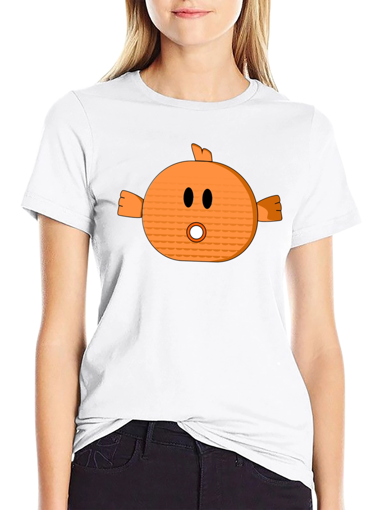 Funny Orange Cartoon Character Black T-Shirt