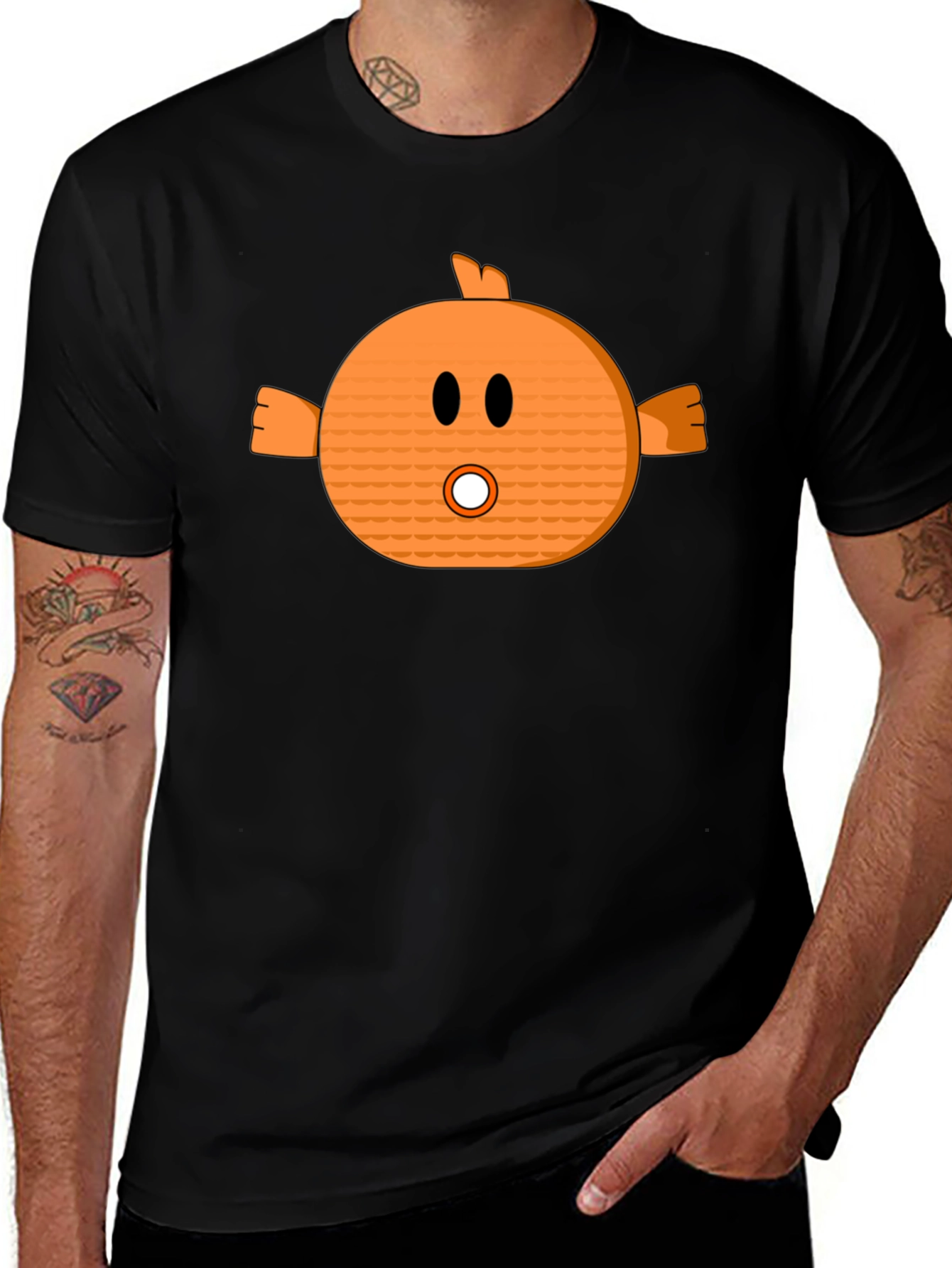 Funny Orange Cartoon Character Black T-Shirt
