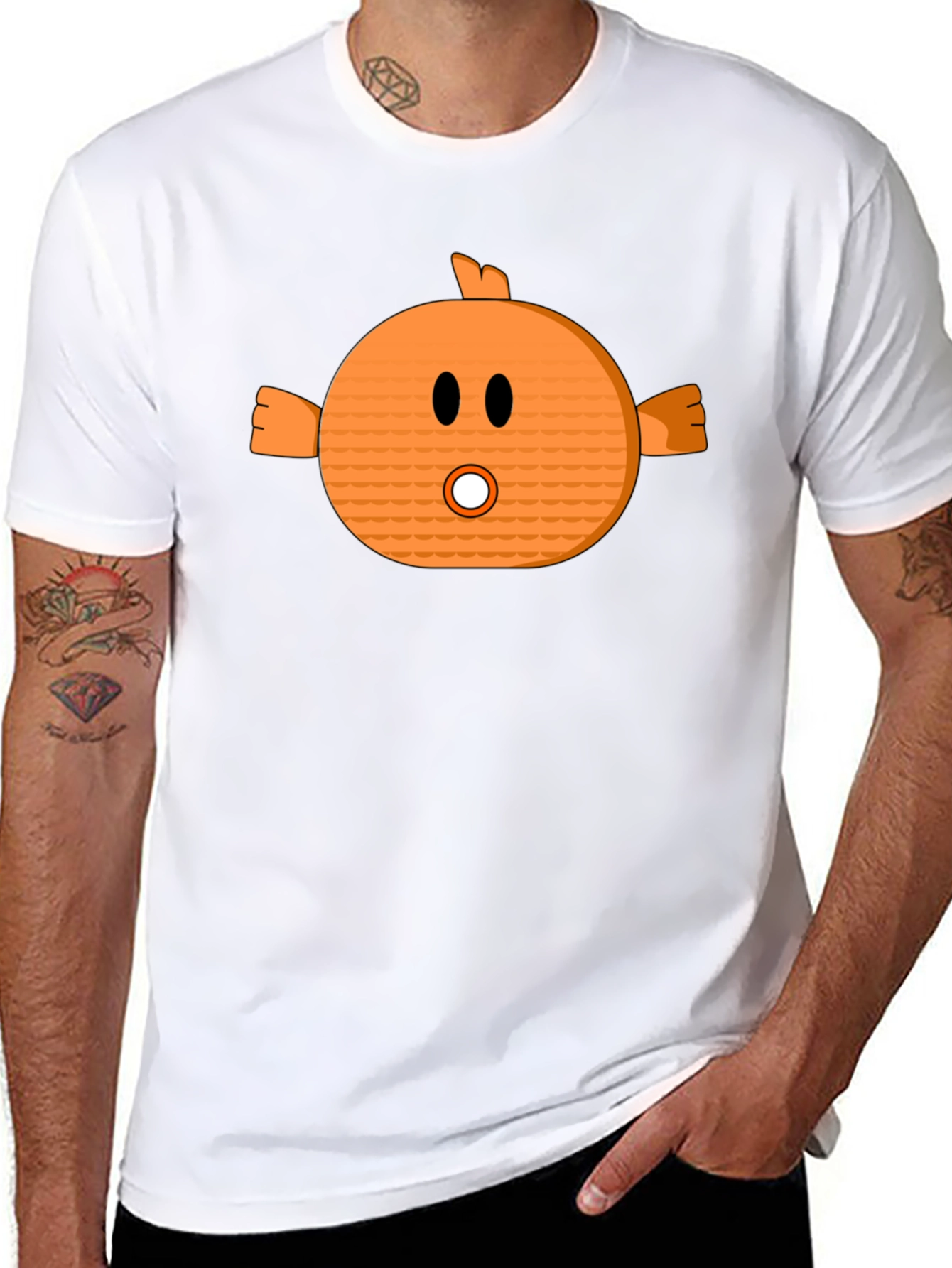 Funny Orange Cartoon Character Black T-Shirt