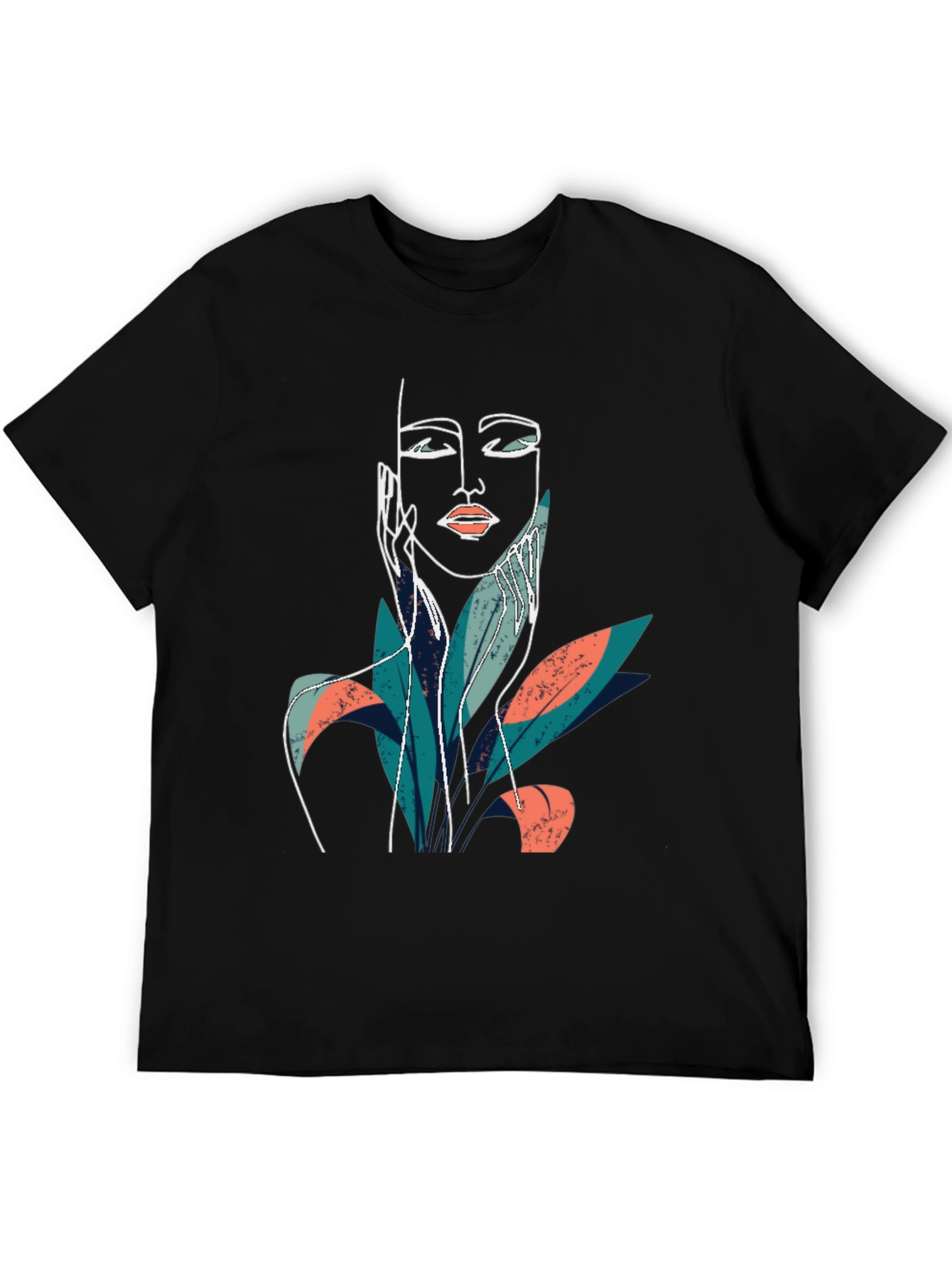 Abstract Face Graphic Print Black T-Shirt