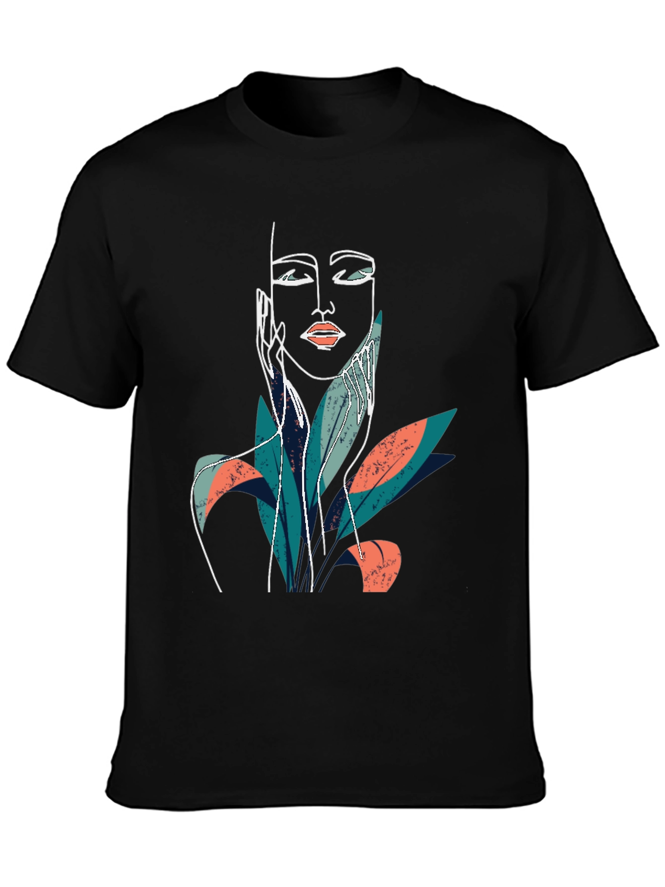 Abstract Face Graphic Print Black T-Shirt