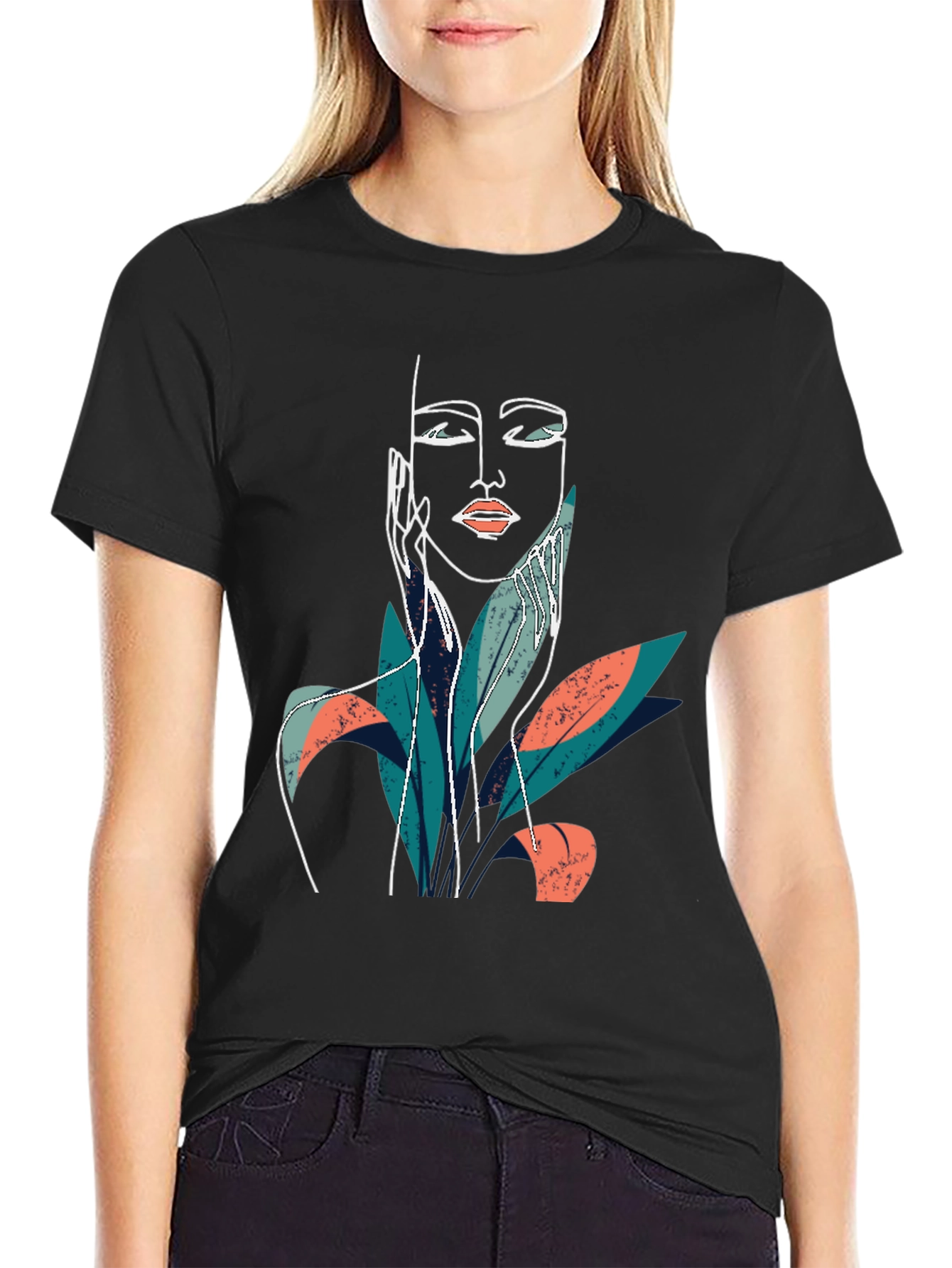 Abstract Face Graphic Print Black T-Shirt
