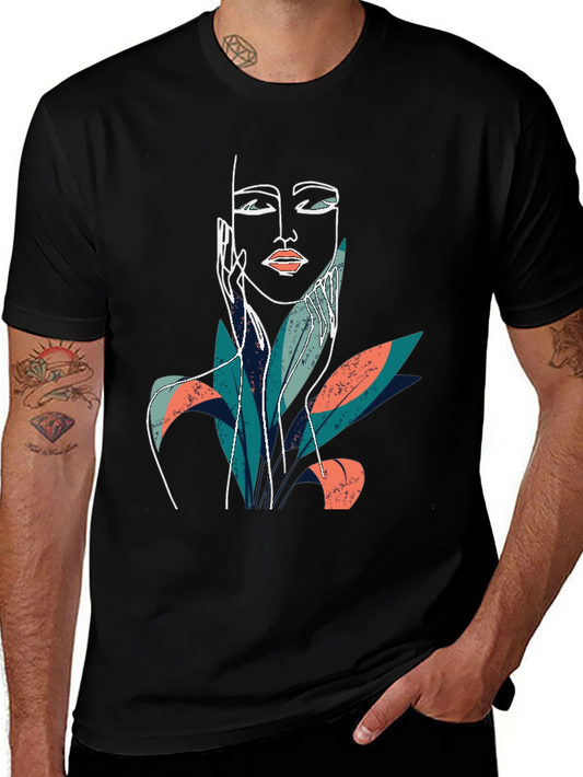 Abstract Face Graphic Print Black T-Shirt