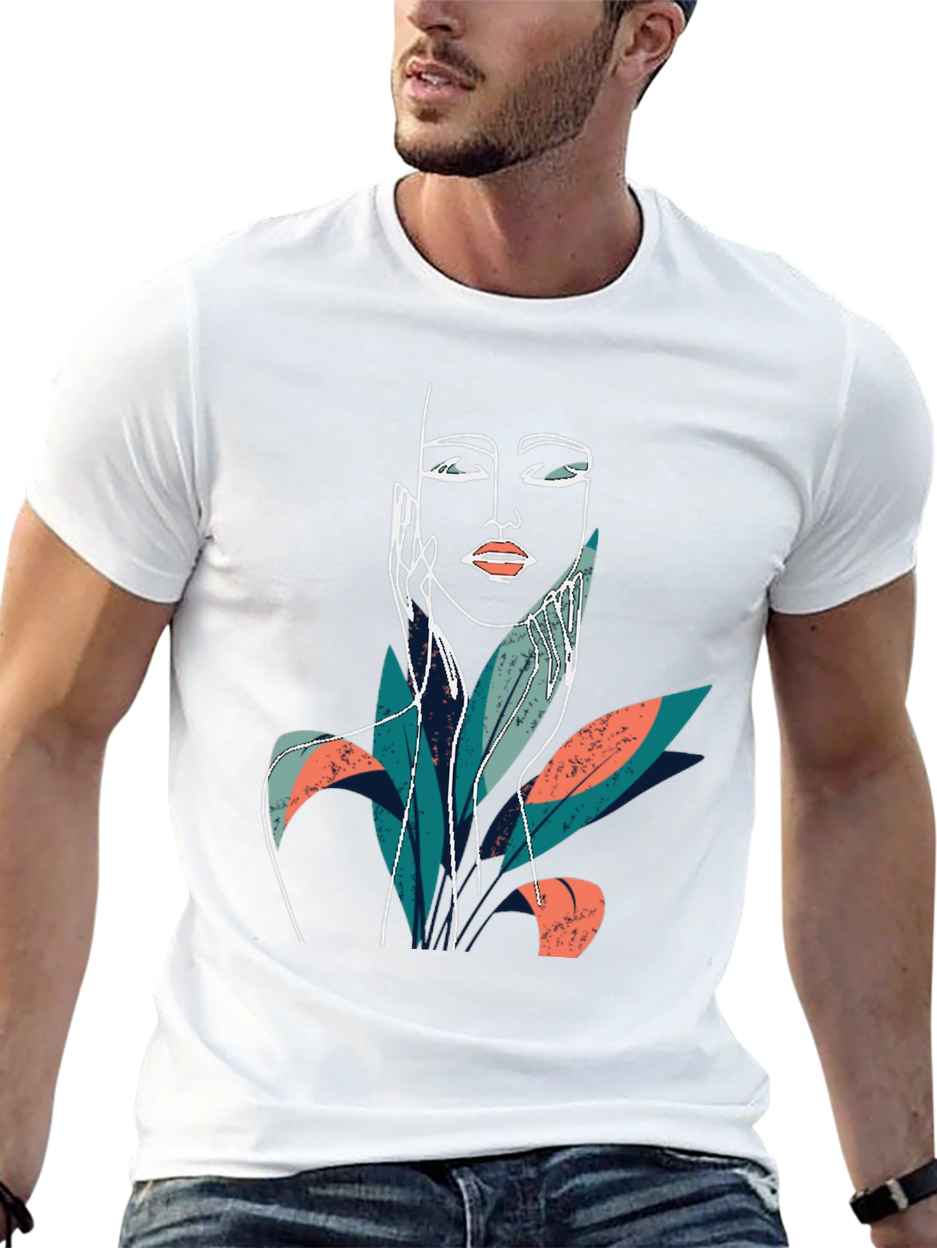 Abstract Face Graphic Print Black T-Shirt