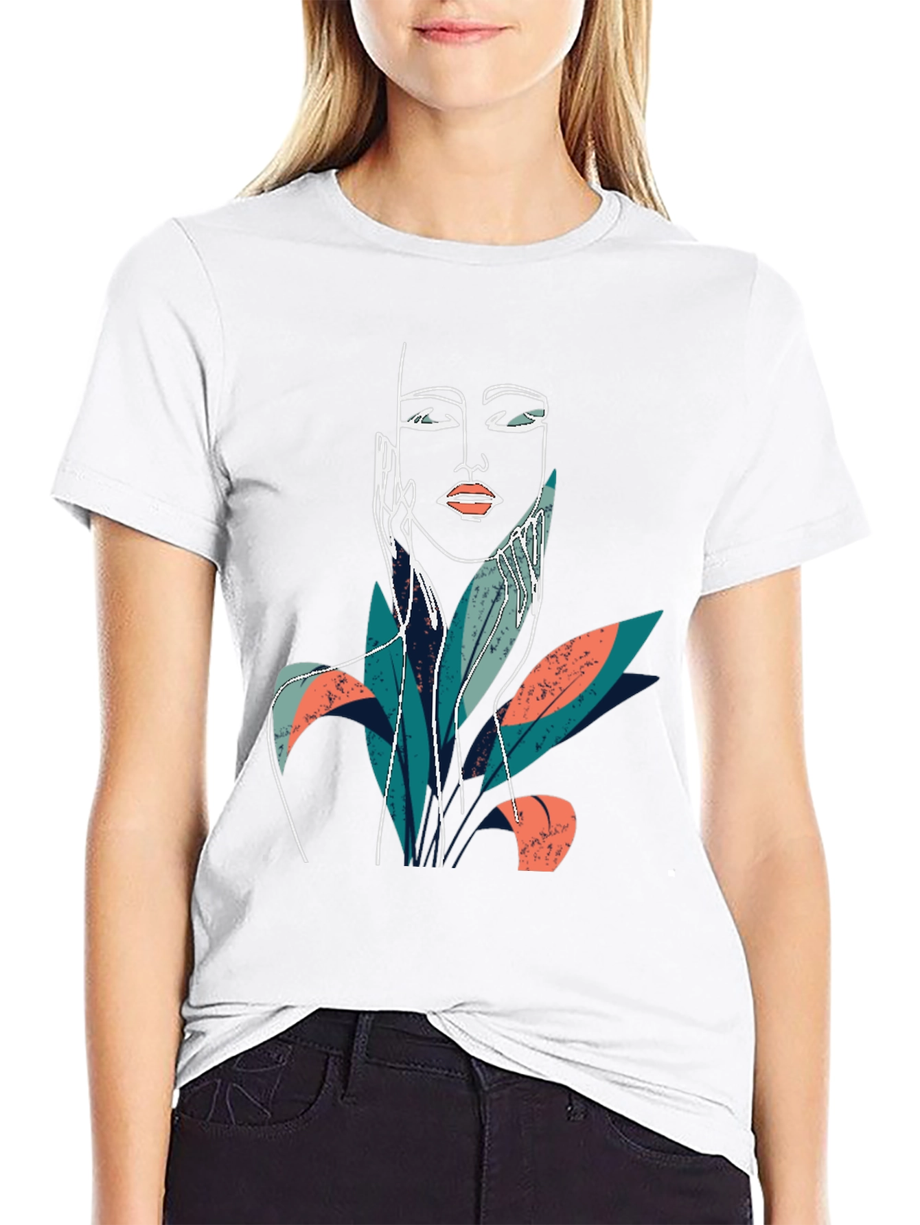 Abstract Face Graphic Print Black T-Shirt