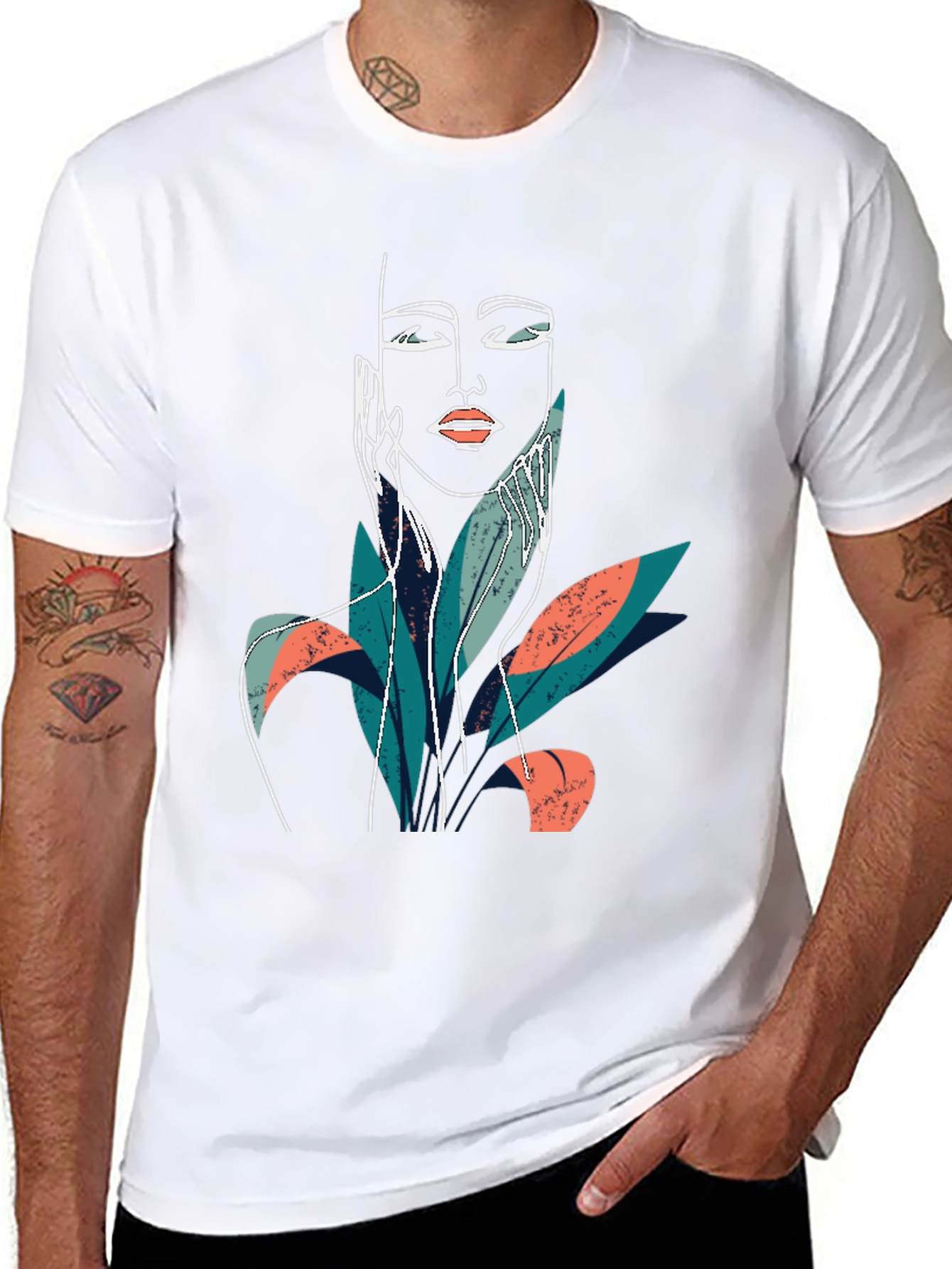 Abstract Face Graphic Print Black T-Shirt