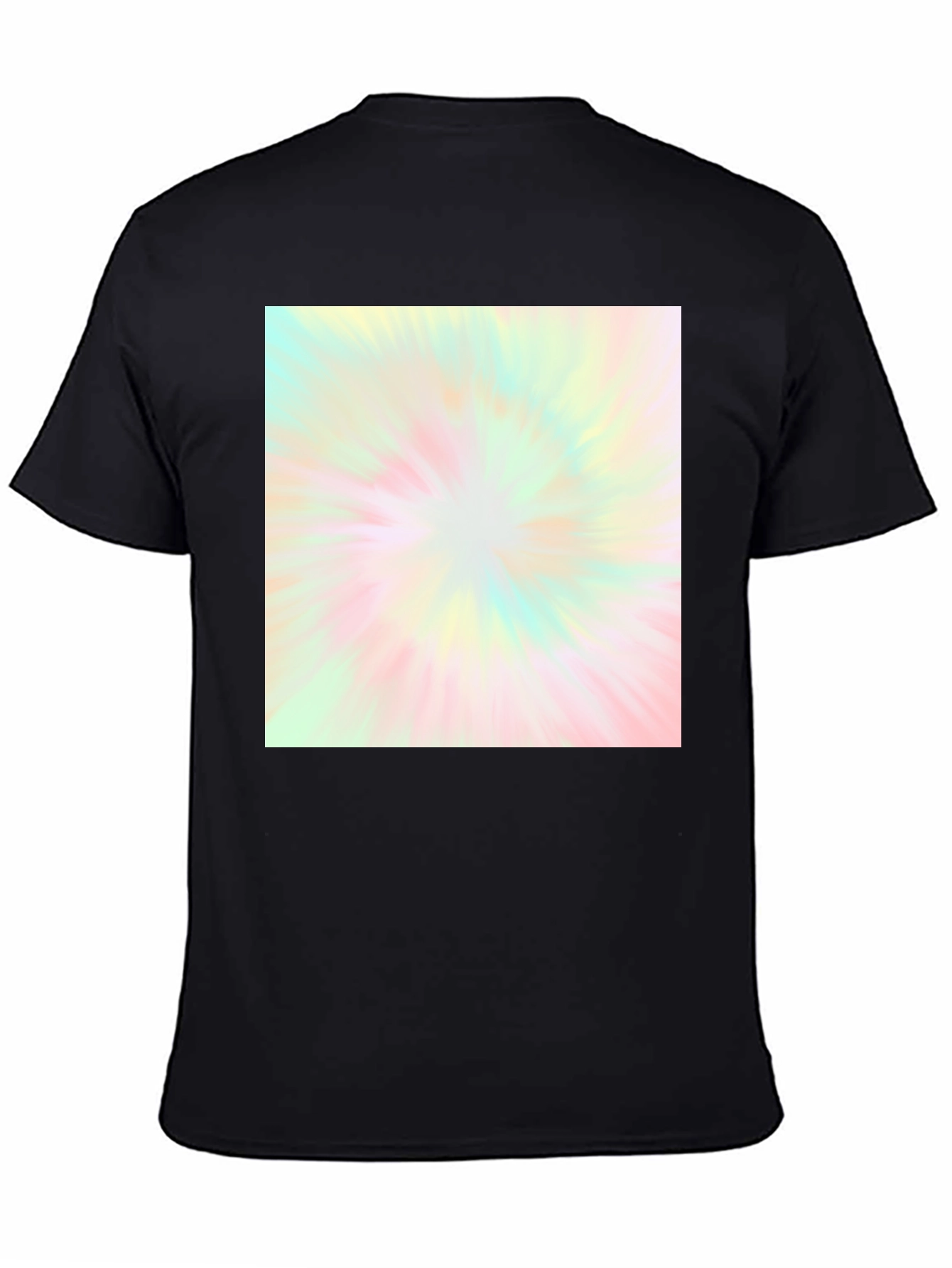 Unisex Black T-Shirt with Pastel Tie-Dye Burst Design