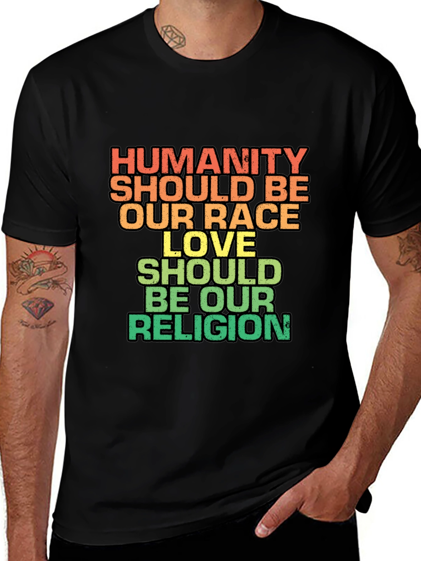 Humanity Love Religion Graphic Tee - Black