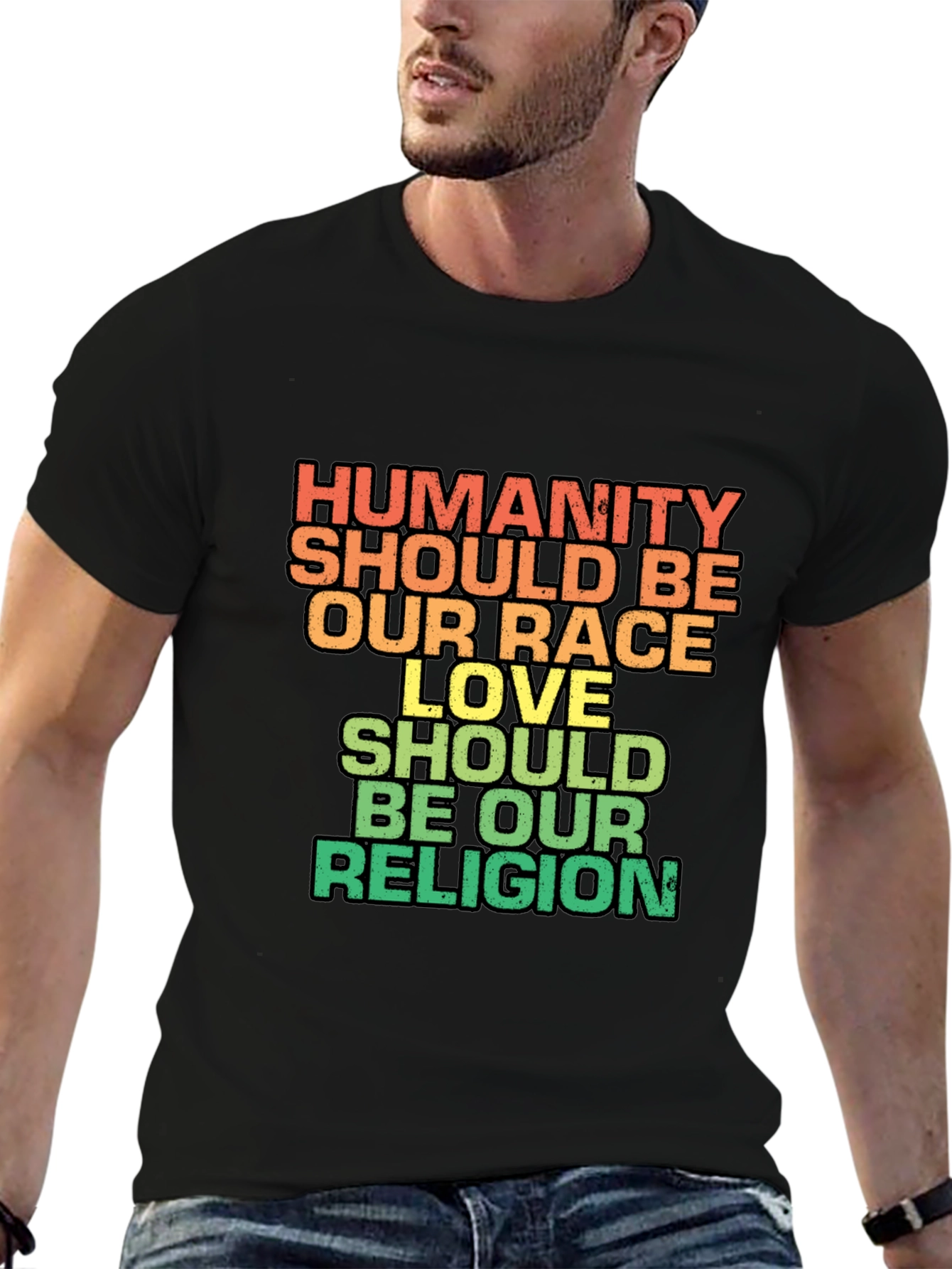 Humanity Love Religion Graphic Tee - Black