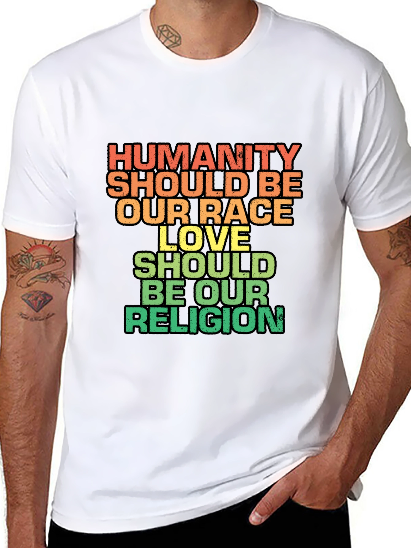 Humanity Love Religion Graphic Tee - Black