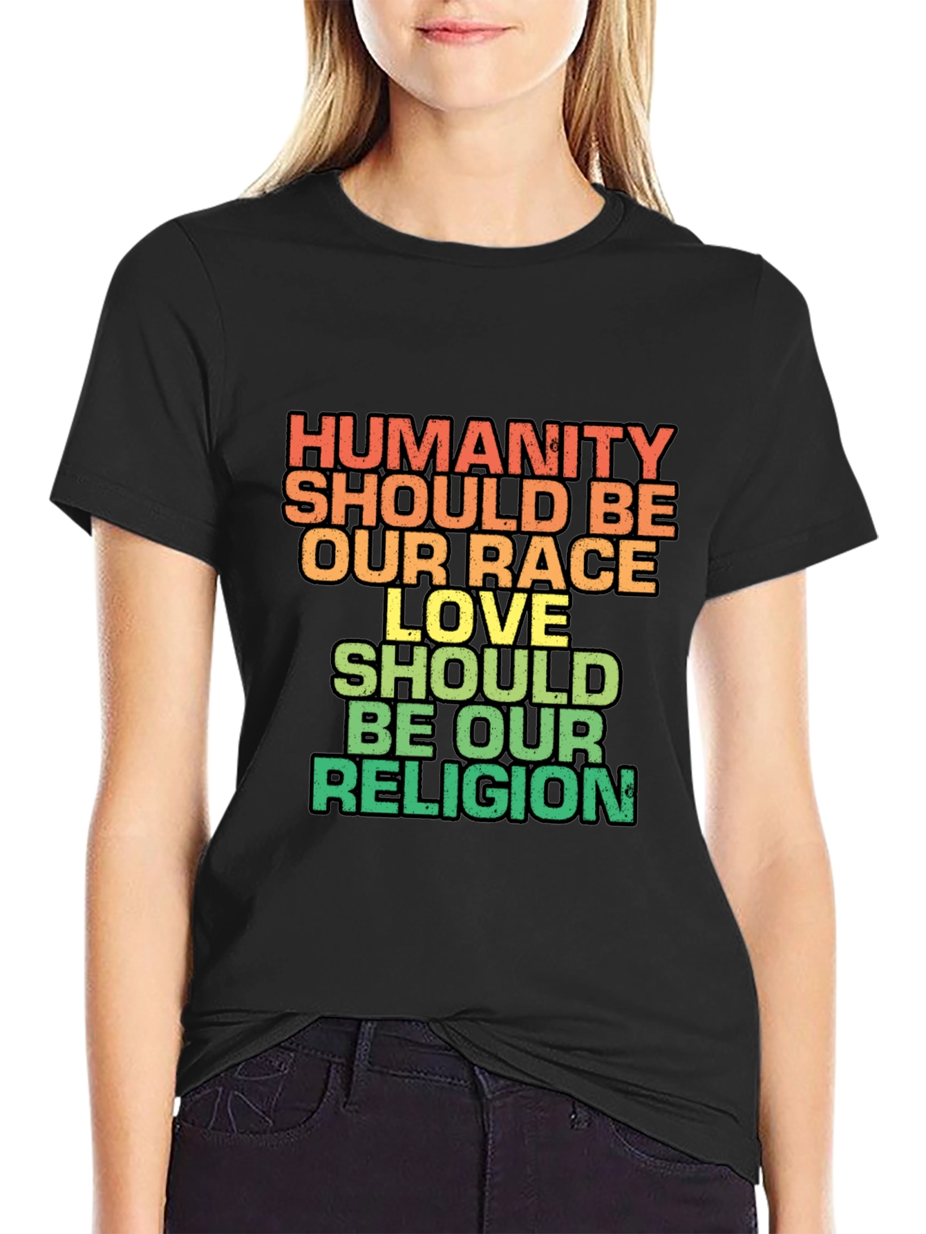 Humanity Love Religion Graphic Tee - Black