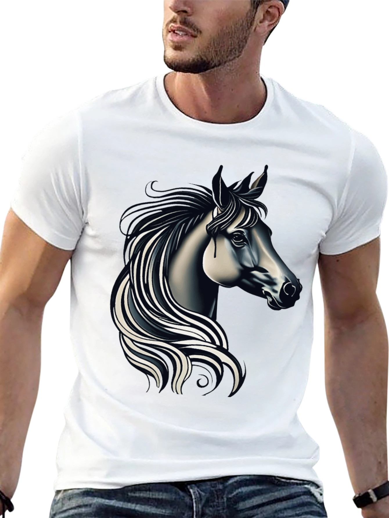 Black T-shirt with Elegant Horse Design
