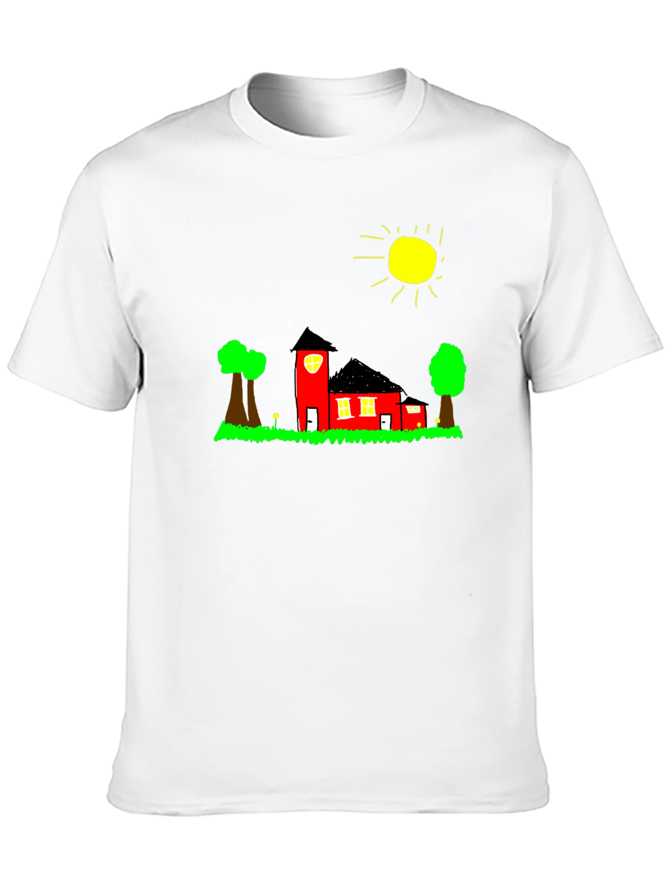 Whimsical House Graphic Tee - Black Cotton