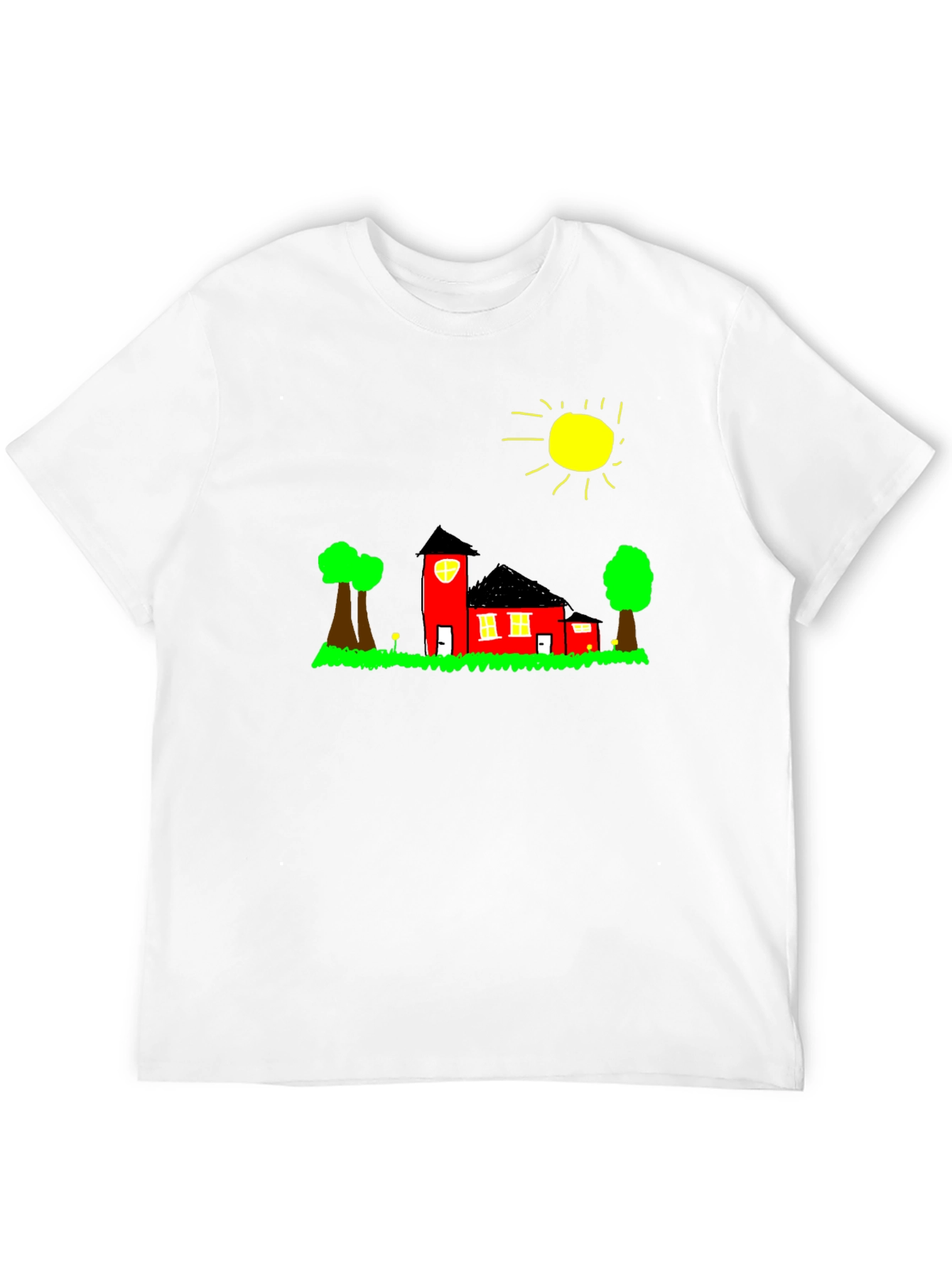Whimsical House Graphic Tee - Black Cotton