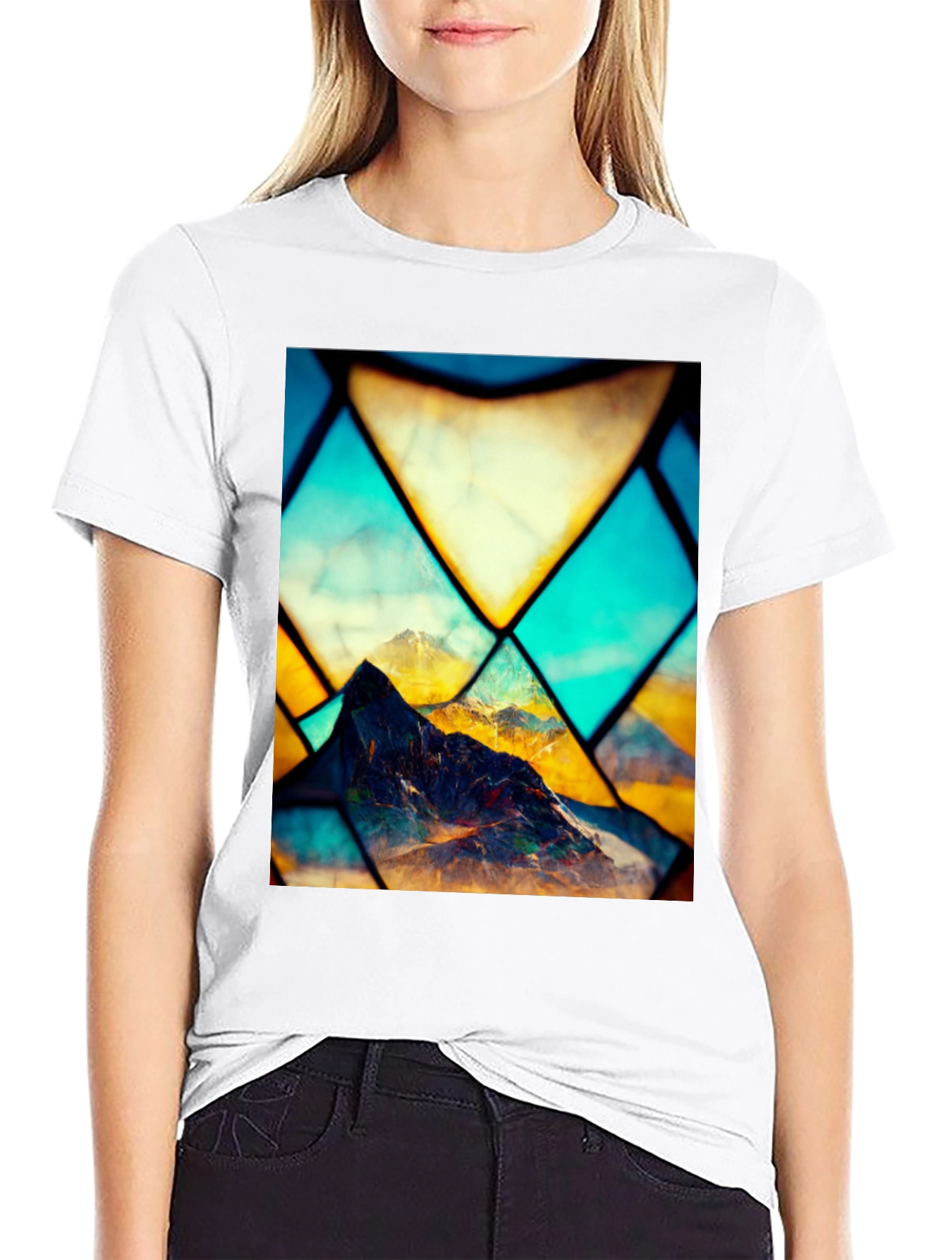 Mountain Stained Glass Graphic Black Tee