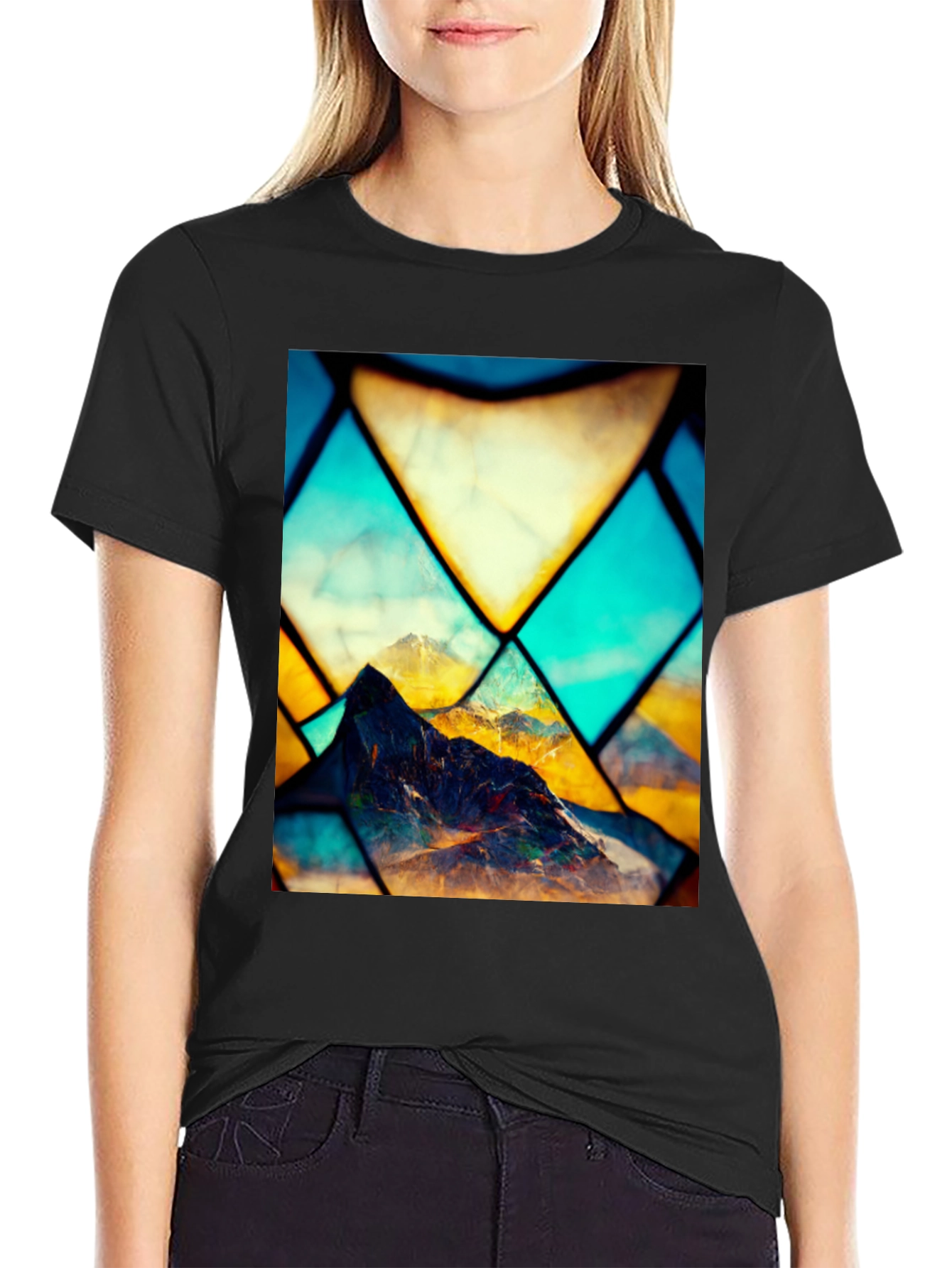 Mountain Stained Glass Graphic Black Tee