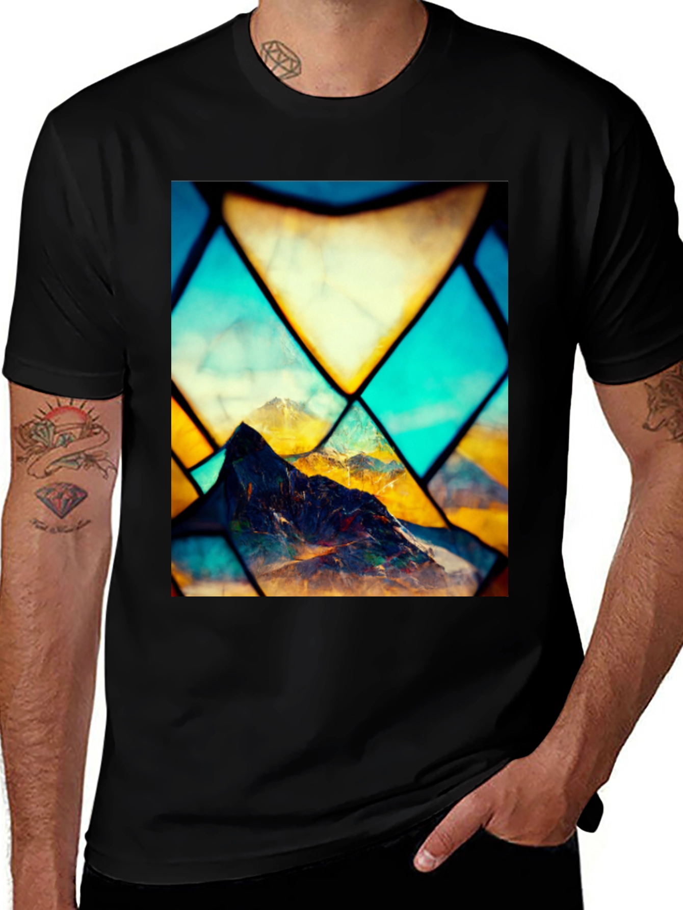 Mountain Stained Glass Graphic Black Tee